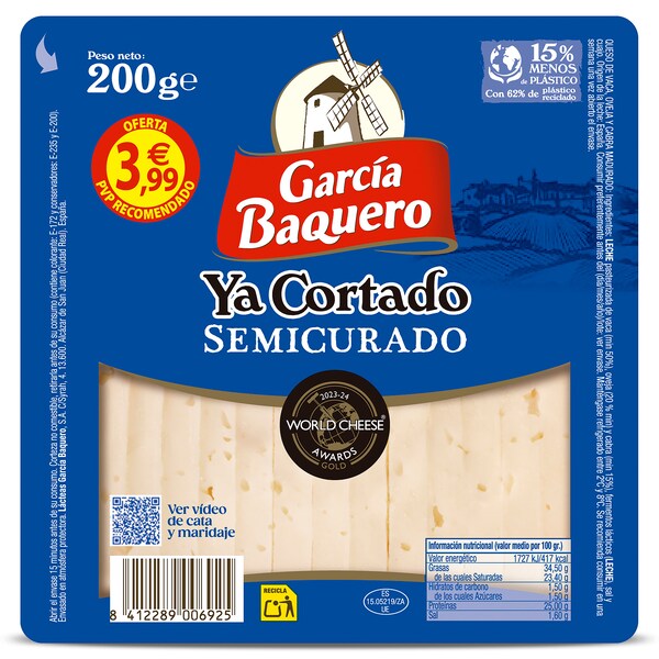 Queso Semicurado Ya Cortado García Baquero 225 Gr.