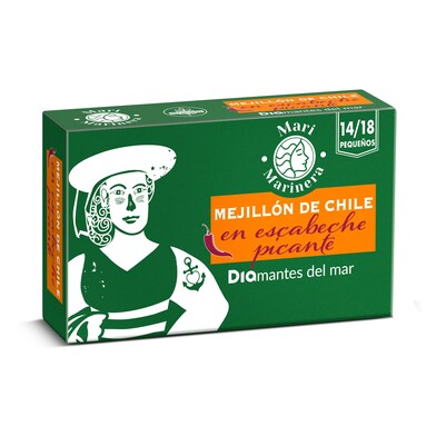 Mejillones de Chile en escabeche picante 14/18 piezas Mari Marinera de Dia lata 69 g-0