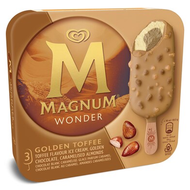 Helado bombón golden toffee 3 unidades Magnum Wonder caja 208 g-0