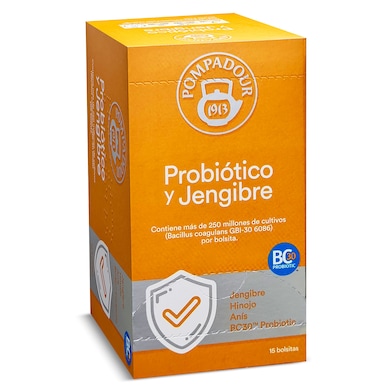 Infusión con probióticos y jengibre Pompadour caja 15 unidades-0