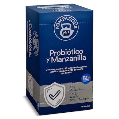 Infusión con probióticos y manzanilla Pompadour caja 15 unidades-0