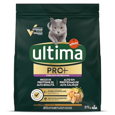 Alimento para gatos esterilizados con pollo Ultima Pro+ bolsa 375 g-0