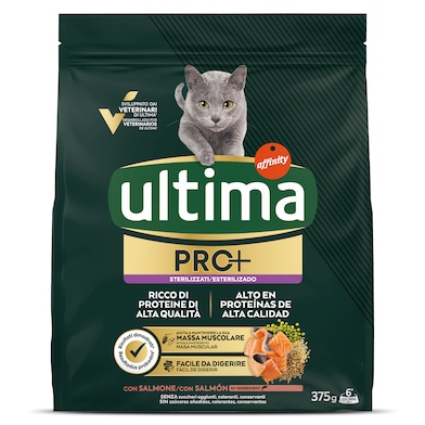 Alimento para gatos esterilizados con salmón Ultima Pro+ bolsa 375 g-0
