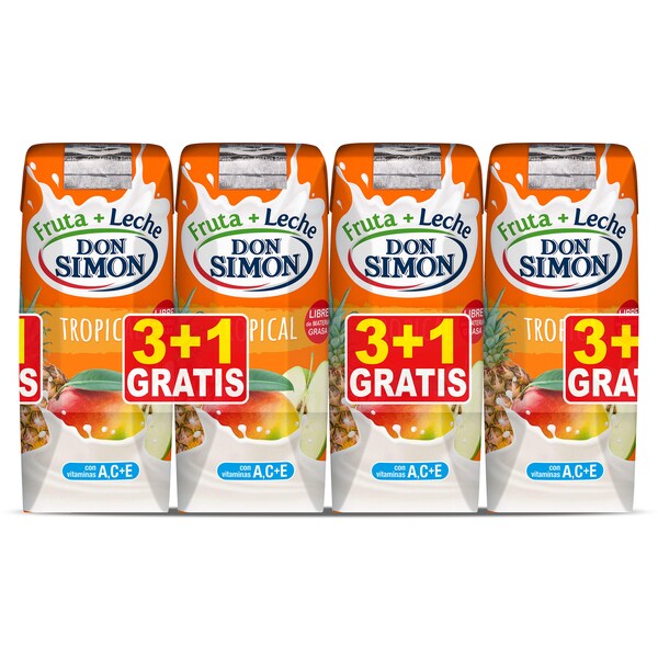 Bebida De Leche Y Zumo De Frutas Tropical Don Simón Pack 4 X 330 Ml.