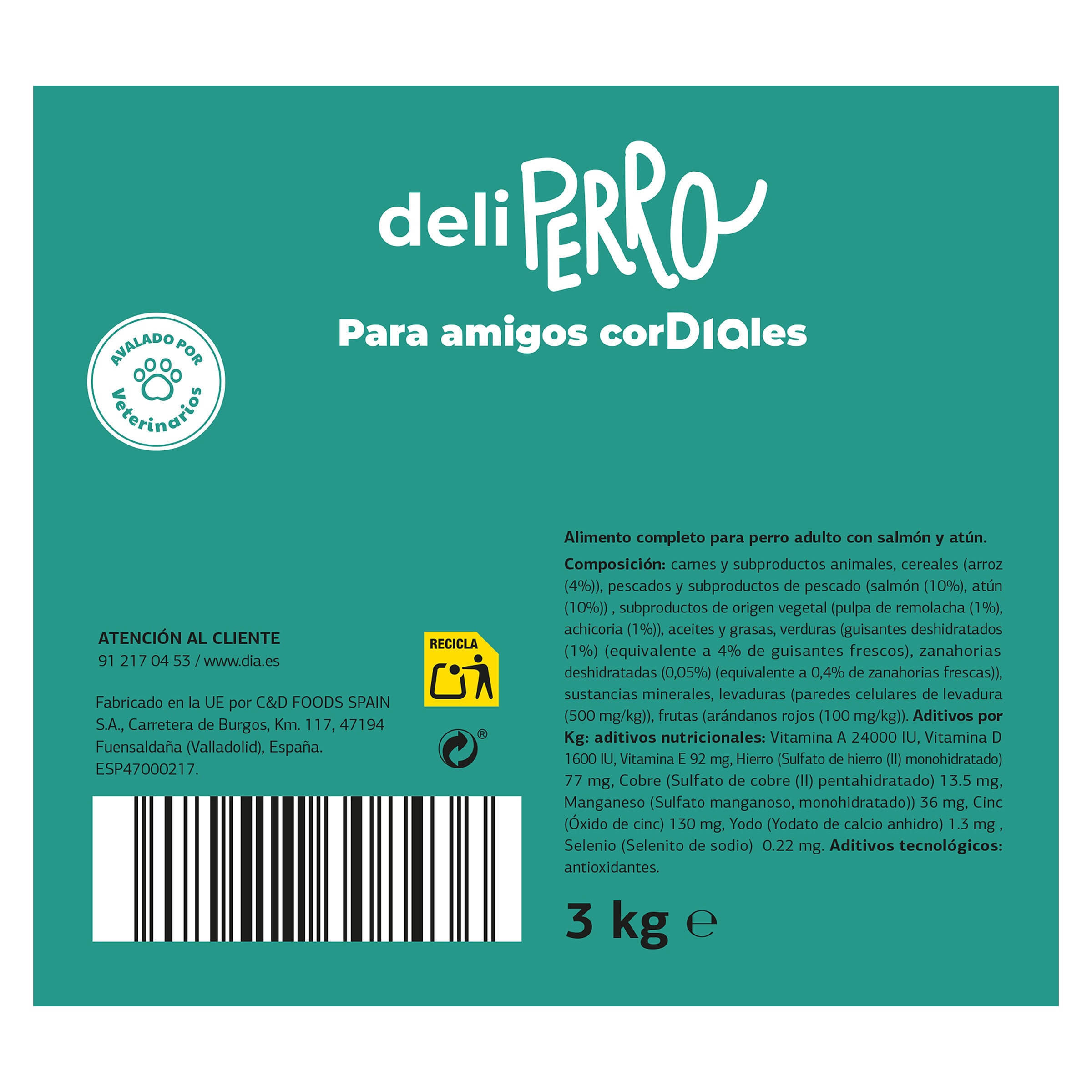Alimento para perros con salmón y atún Dia Deliperro 3 Kg
