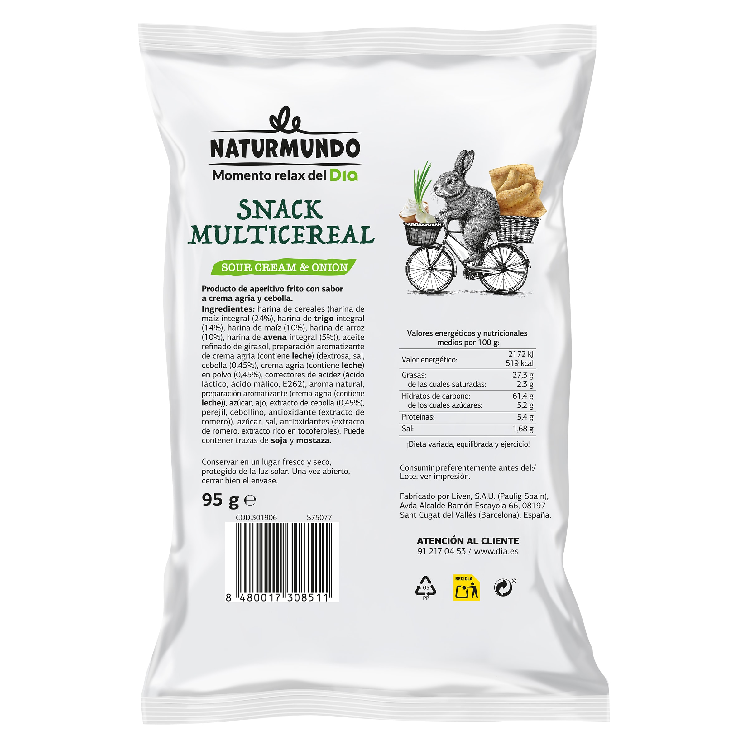 Snack multicereal sour cream & onion Dia Naturmundo 95 g