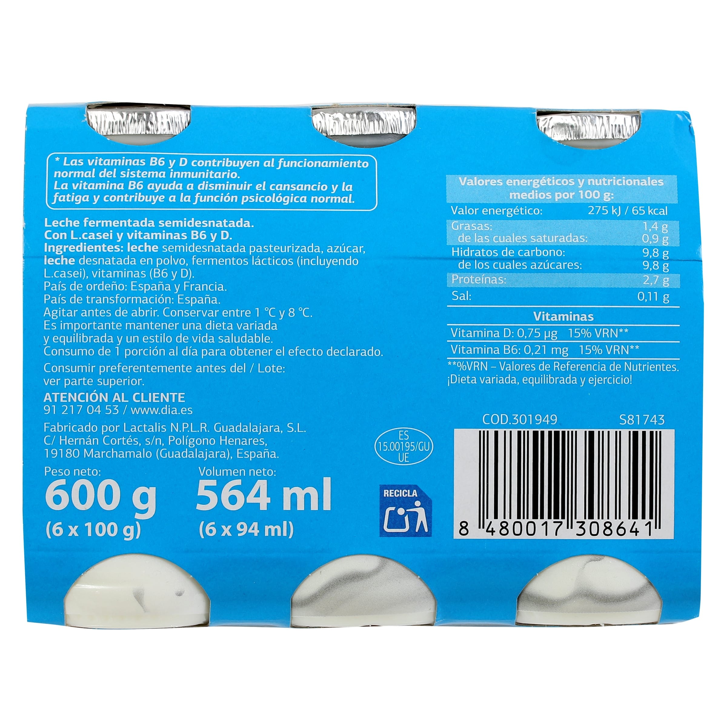 L-Casei natural Dia 6 x 100 g