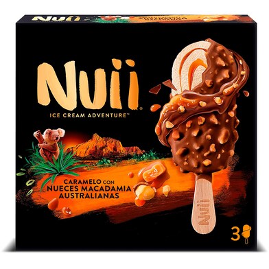 Helado bombón de caramelo con nueces de macadamia australiana 3 unidades Nuii caja 204 g-0 Helado bombón de caramelo con nueces de macadamia australiana 3 unidades Nuii caja 204 g-0
