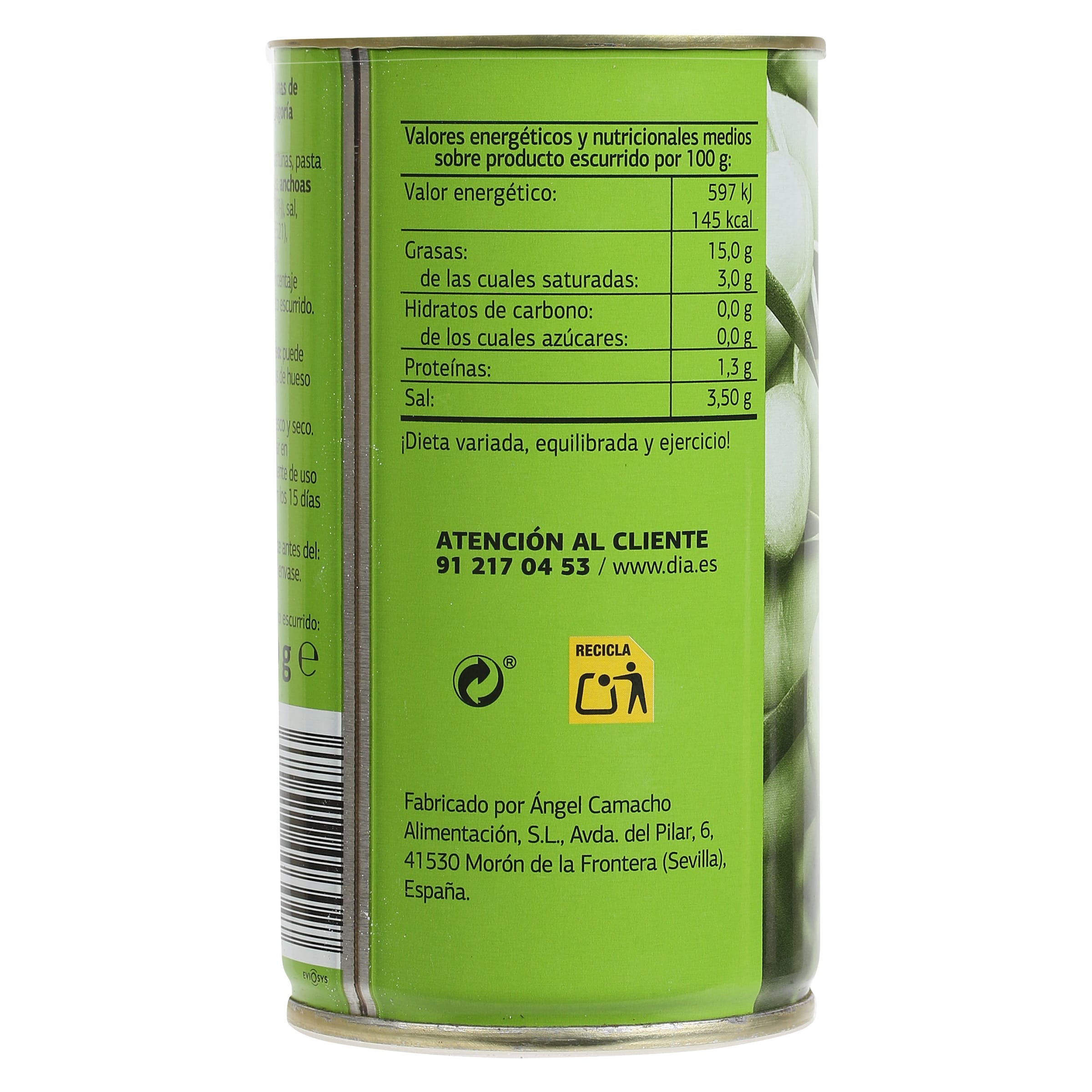 Aceitunas rellenas de anchoa Dia Vegecampo 150 g