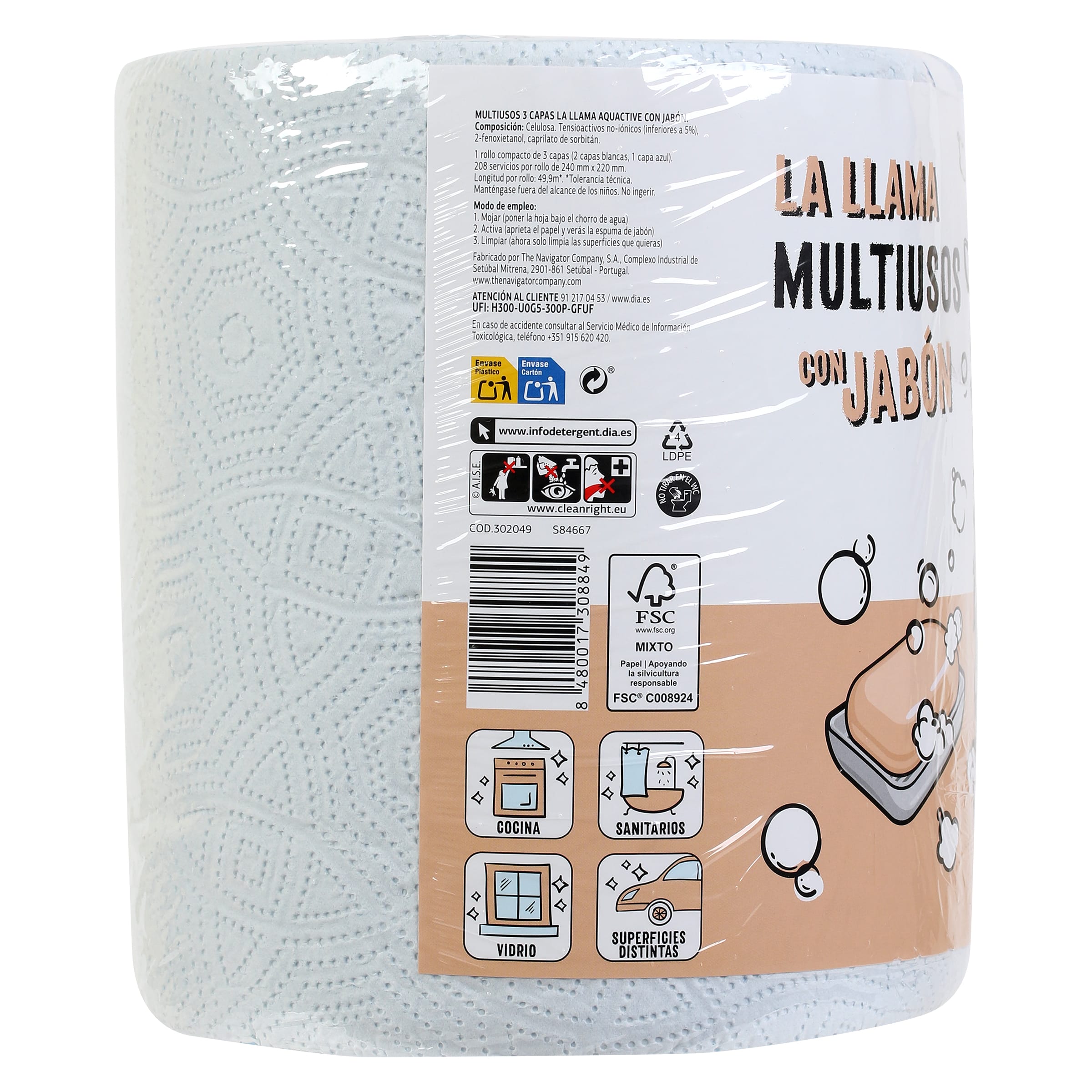 Papel multiusos con jabón Dia La Llama 1 unidad