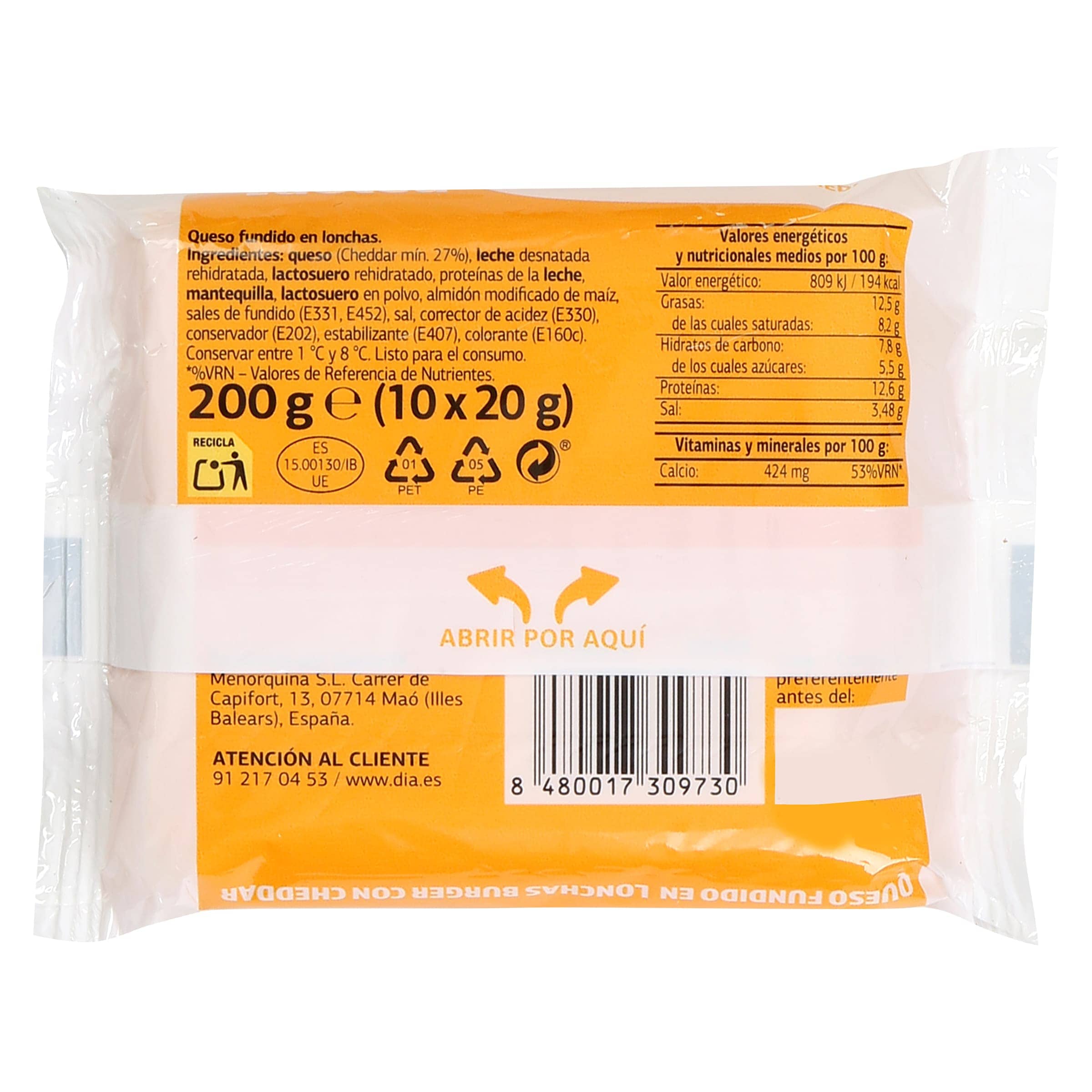 Queso fundido burger con cheddar Dia Láctea 200 g
