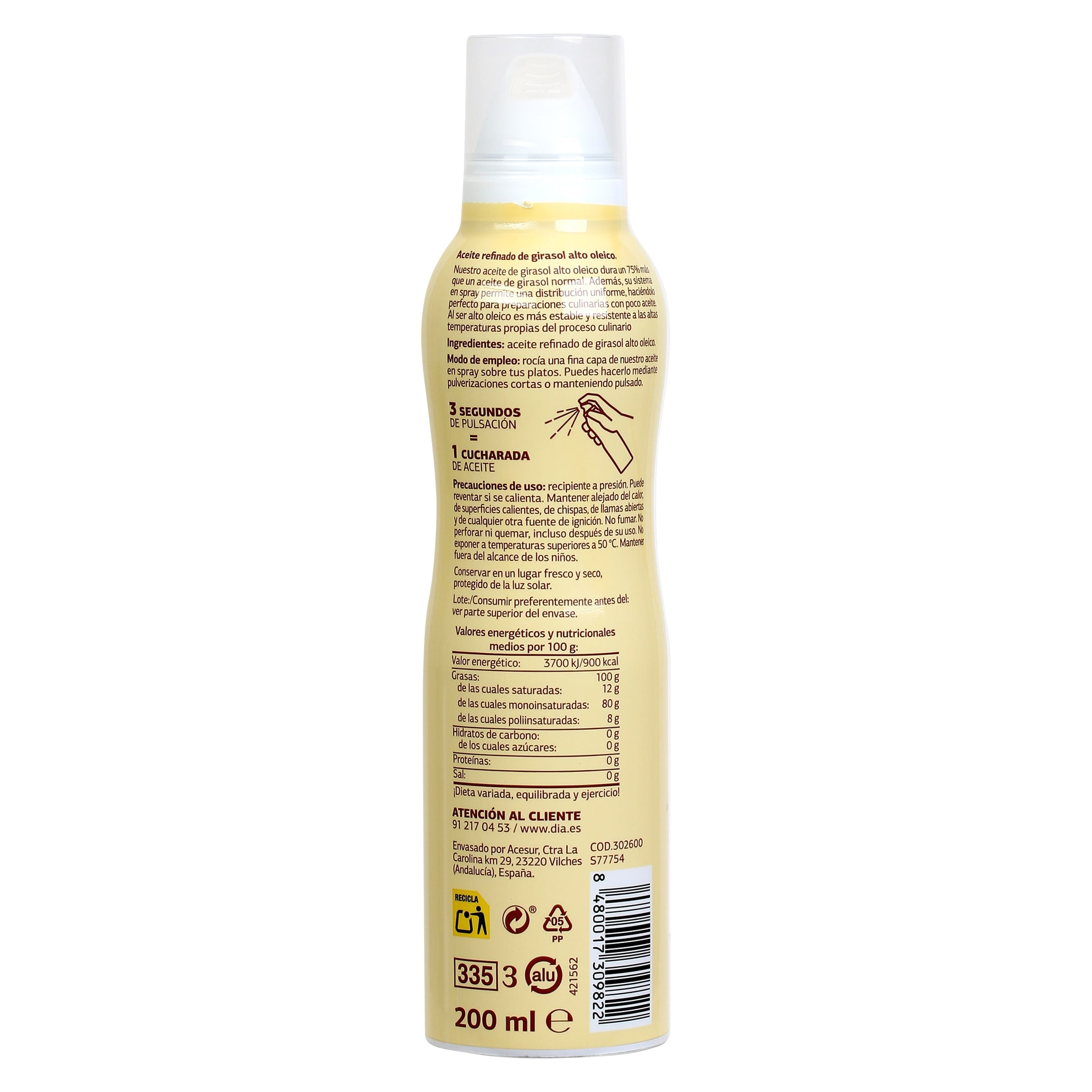 Aceite de girasol en spray para air fryer Diasol 200 ml