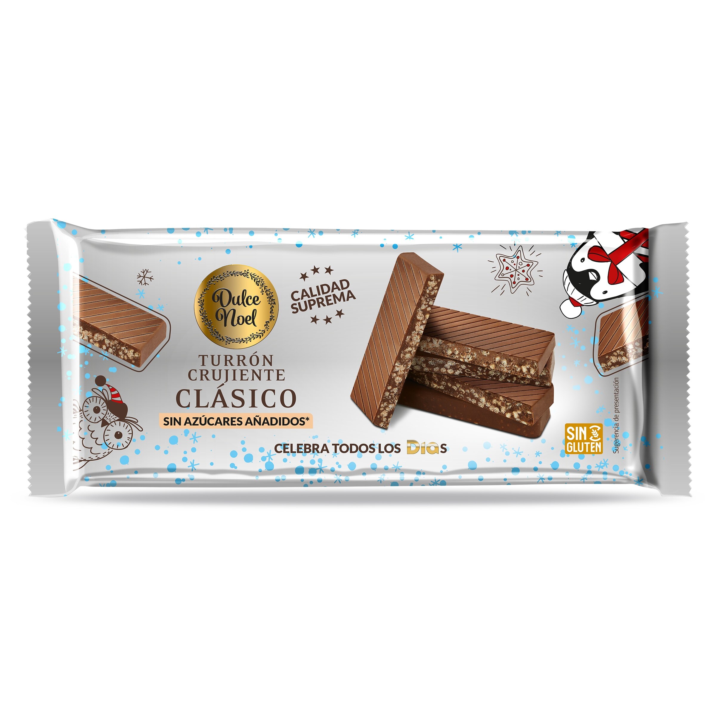 Turrón crujiente de chocolate sin azúcares añadidos Dulce Noel Dia bolsa 110 g
