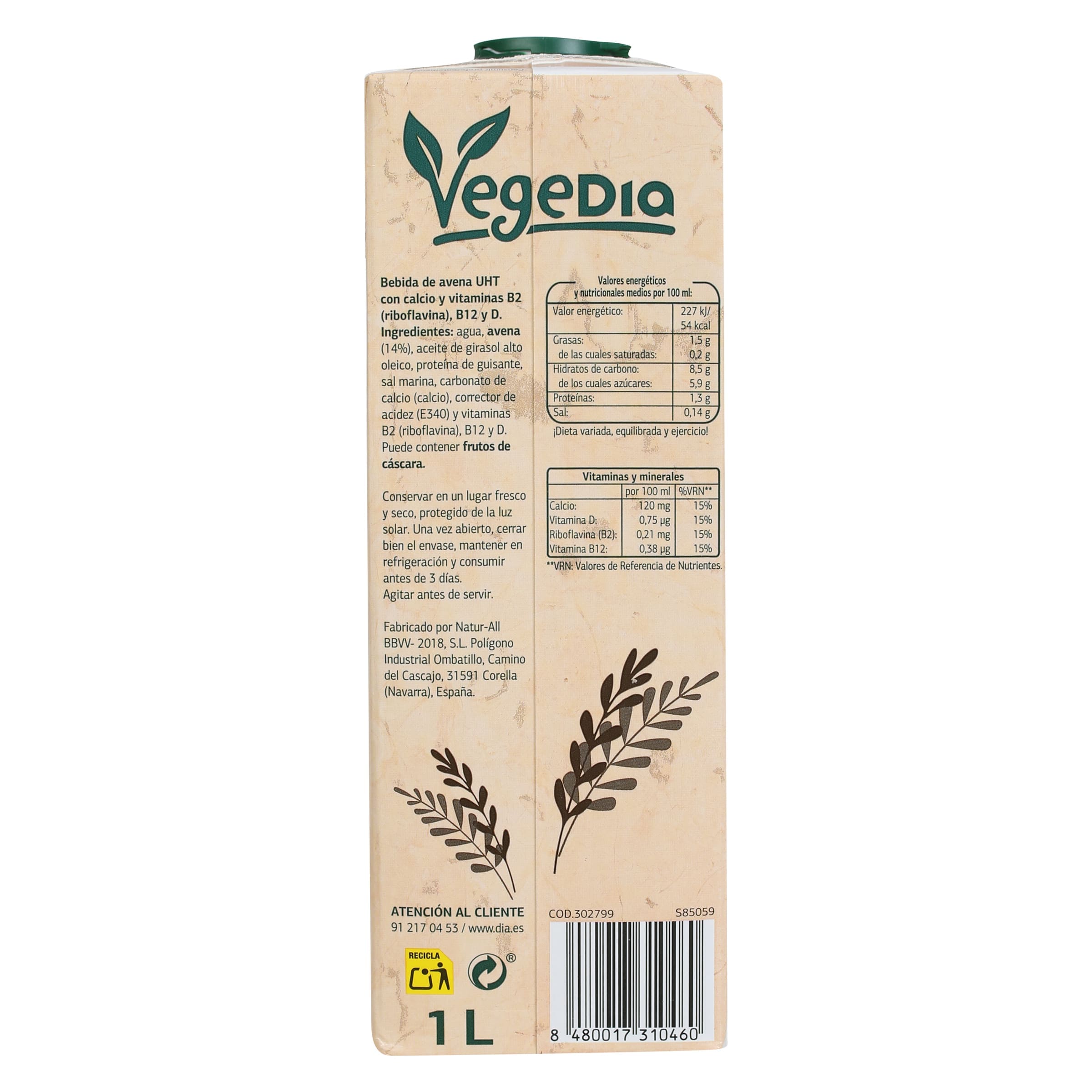 Bebida de avena barista Dia Vegedia 1 L
