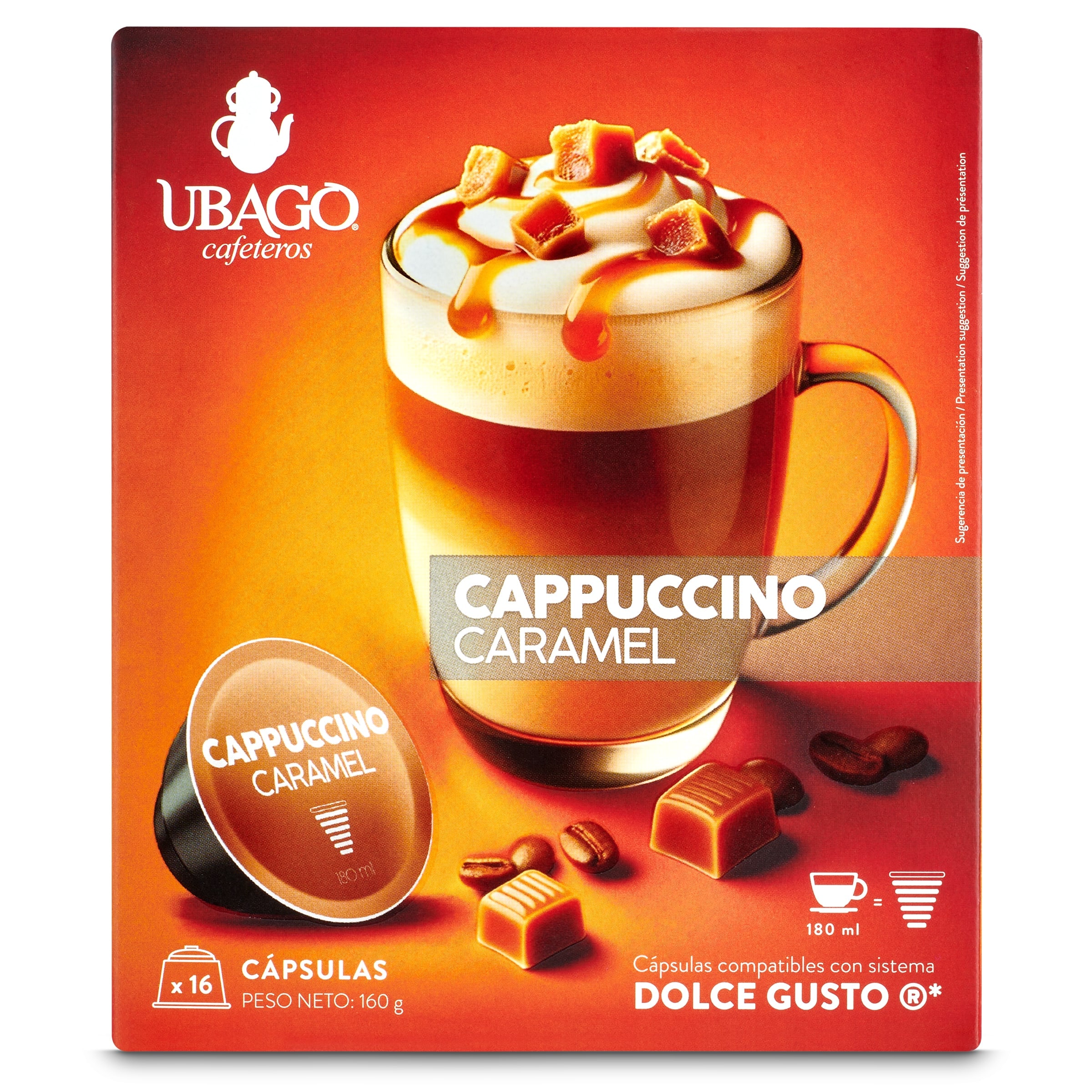 Cápsulas de café cappuccino con aroma a caramelo Ubago 16 unidades