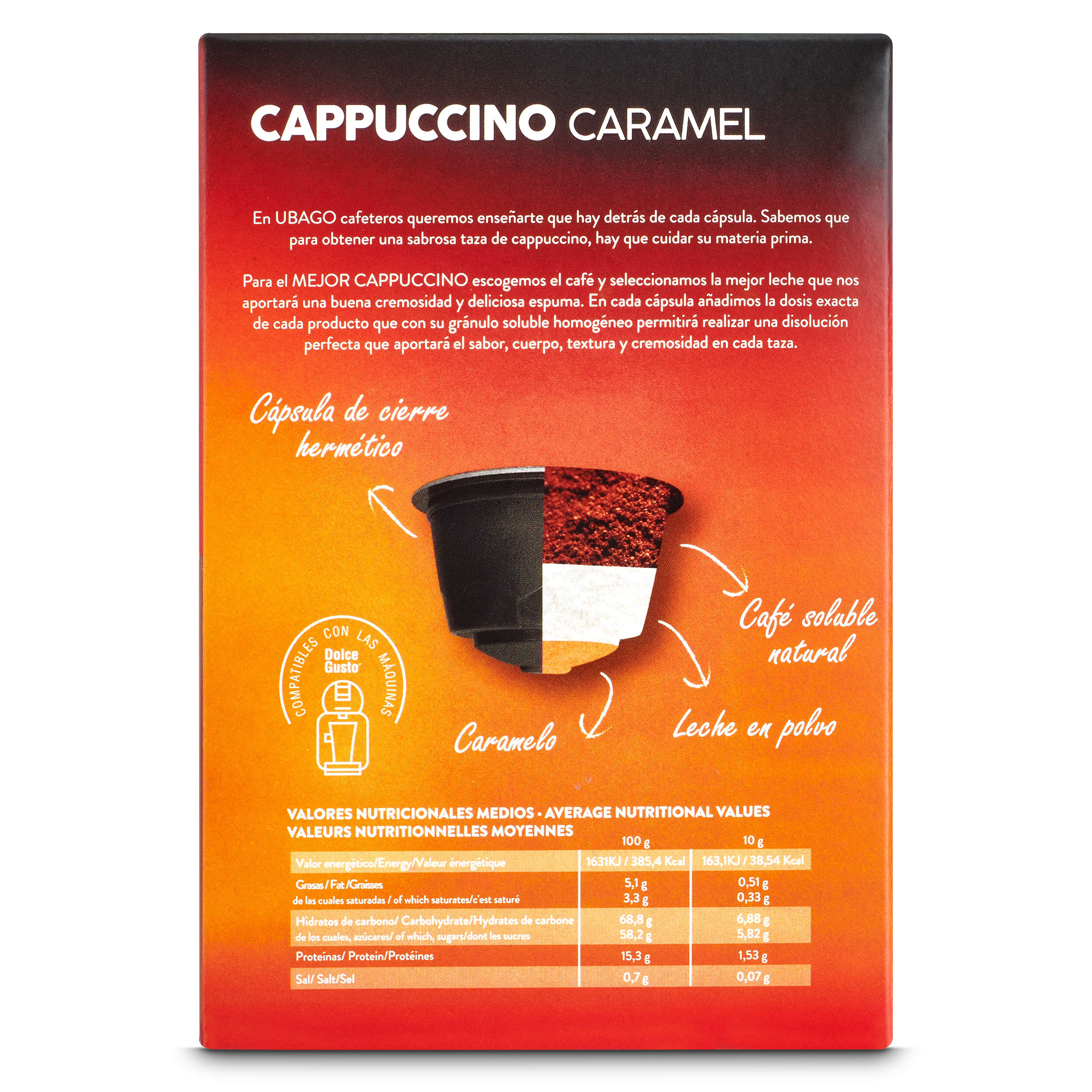 Cápsulas de café cappuccino con aroma a caramelo Ubago 16 unidades