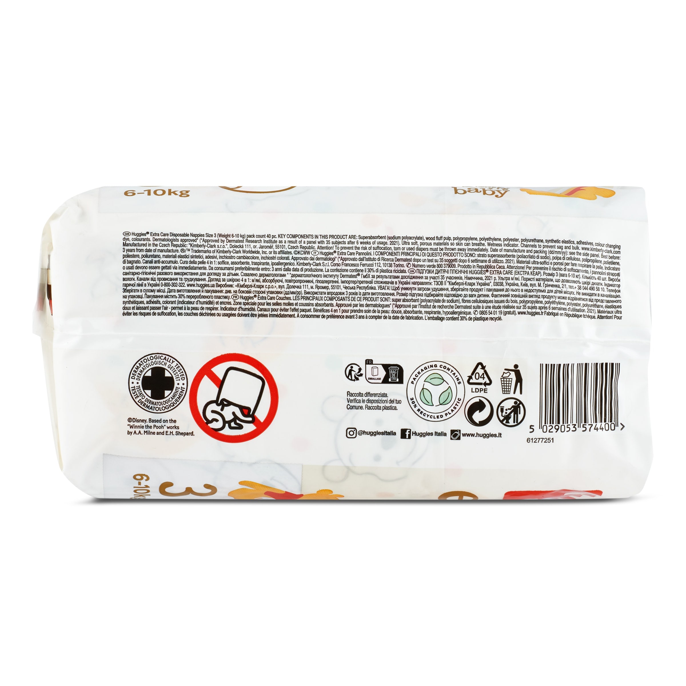 Pañales 6-10 kg talla 3 Huggies Extra Care 40 unidades