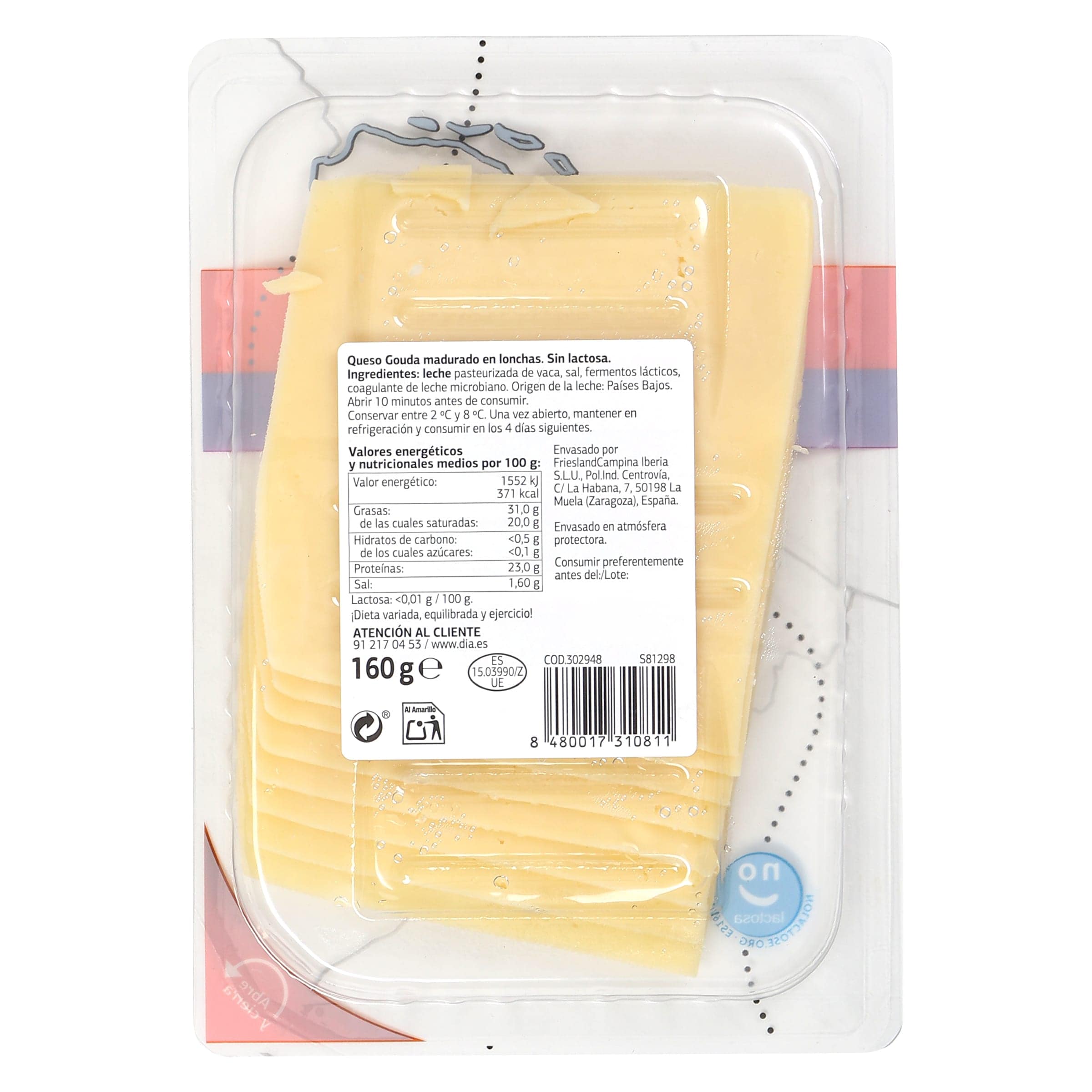 Queso gouda sin lactosa Dia Selección Mundial 160 g