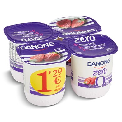 Yogur desnatado sabor fresa zero Danone pack 4 x 120 g-0 Yogur desnatado sabor fresa zero Danone pack 4 x 120 g-0