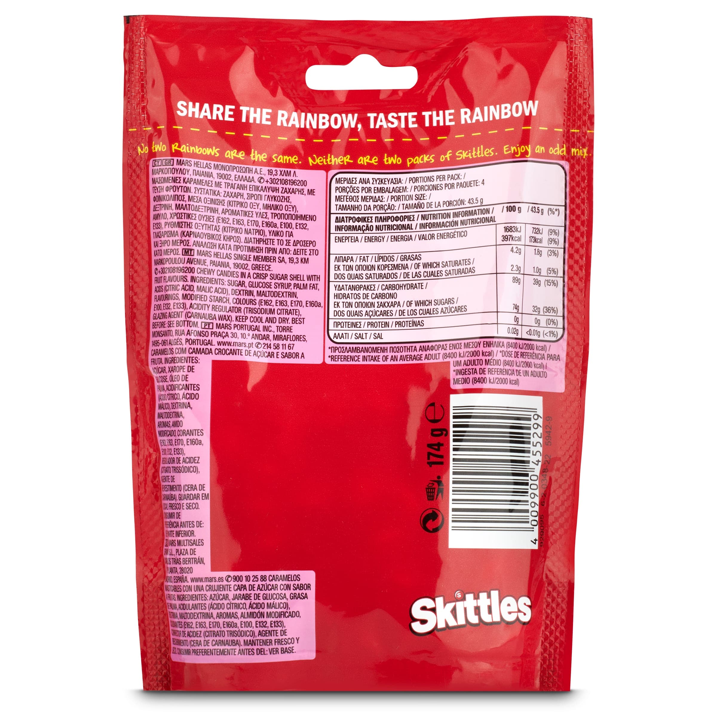 Caramelos masticables sabor fruta ácida fruits Skittles 152 g