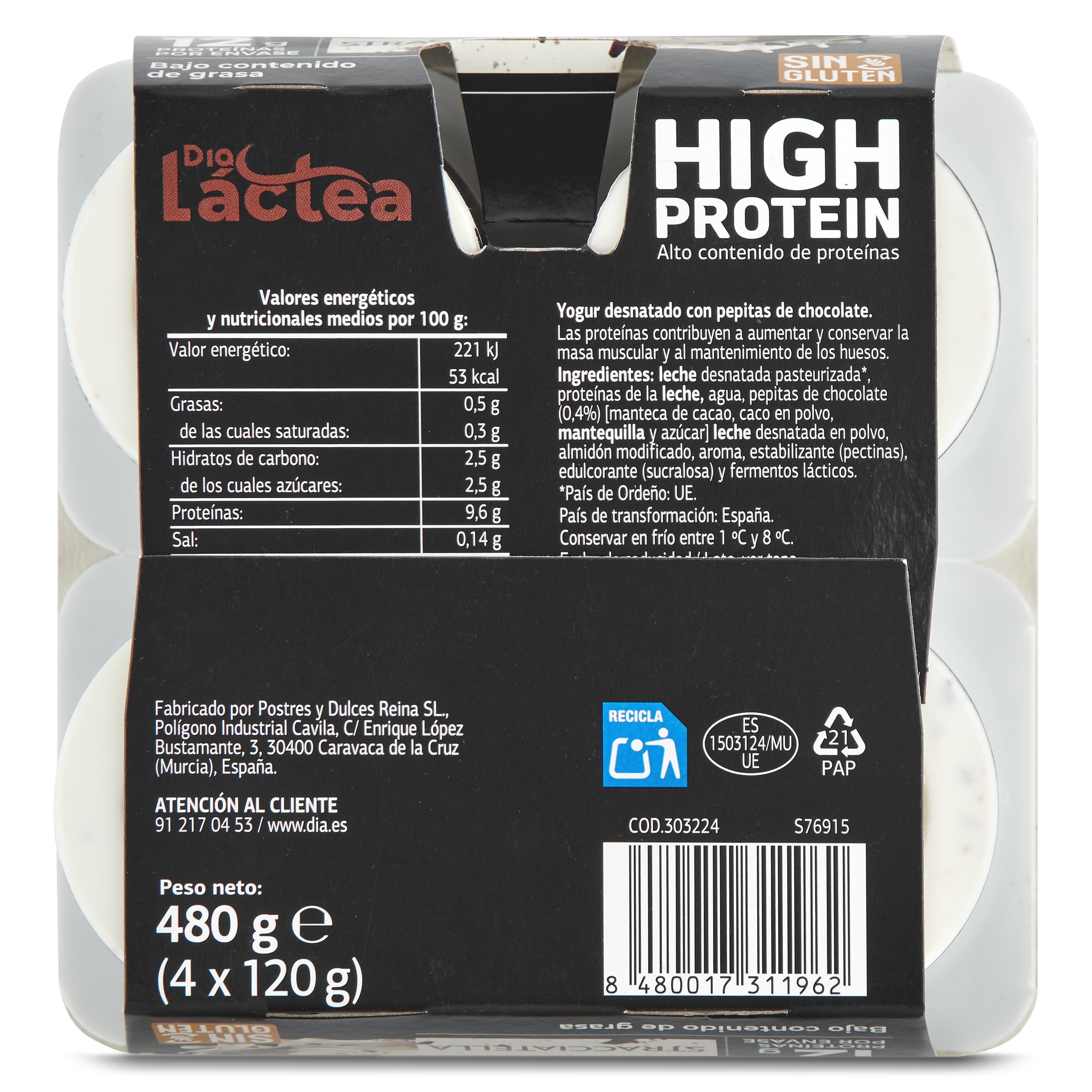 Yogur de stracciatella alto en proteínas Dia Láctea 4 x 120 g