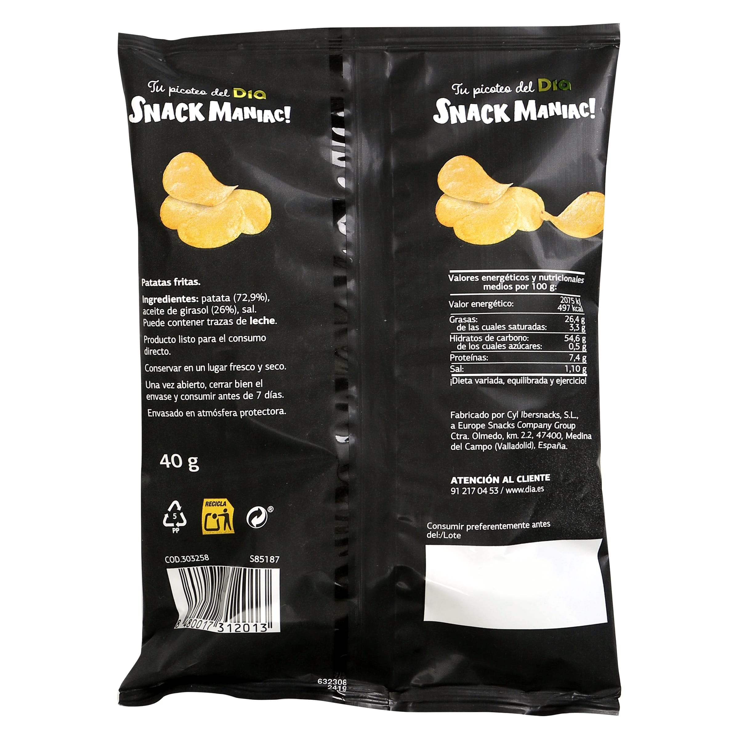 Patatas fritas gourmet extra crujientes Dia Snack Maniac 40 g