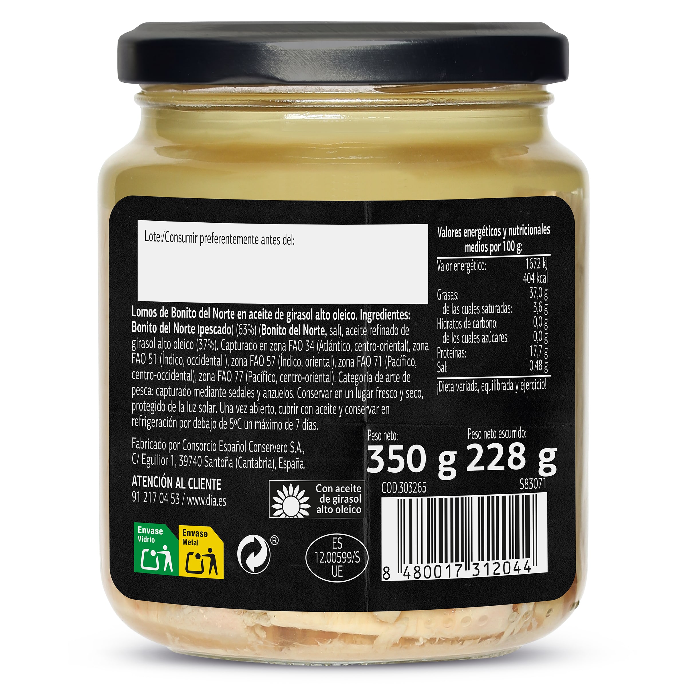 Bonito en aceite de girasol alto oleico Dia Mari Marinera 228 g