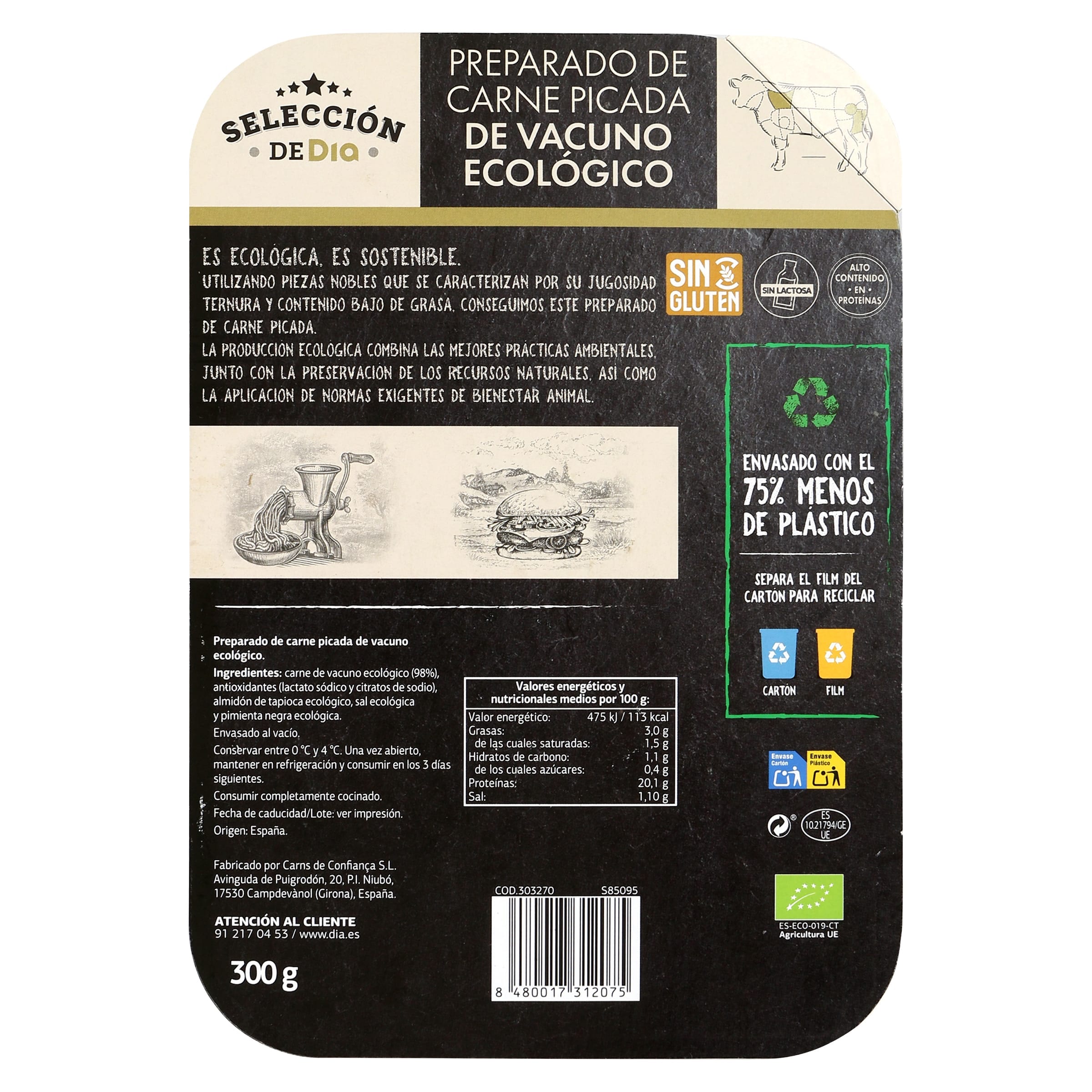 Carne picada de vacuno ecológico baja en grasa Selección de Dia 300 g