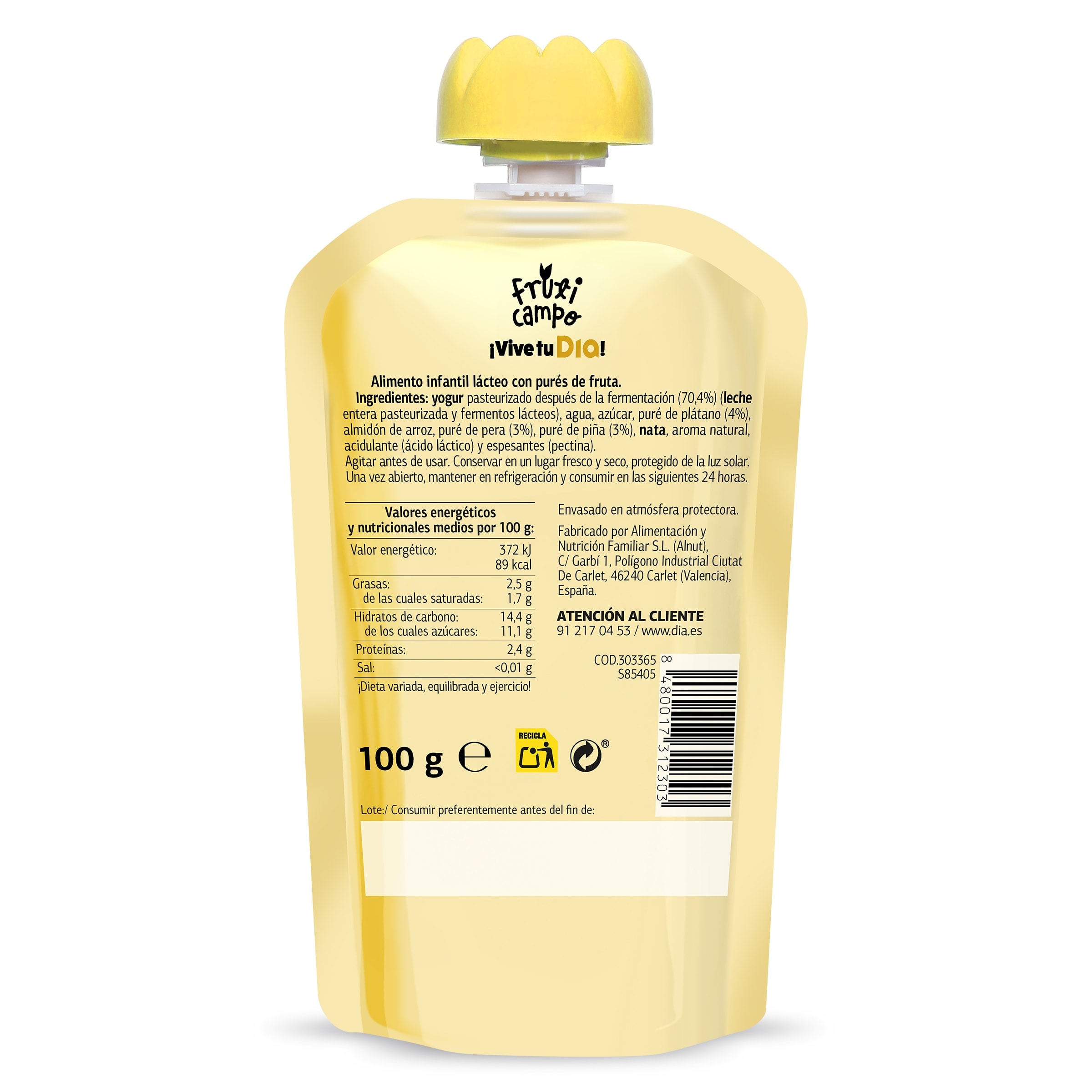 Alimento infantil lácteo con puré de frutas Dia Fruticampo 100 g
