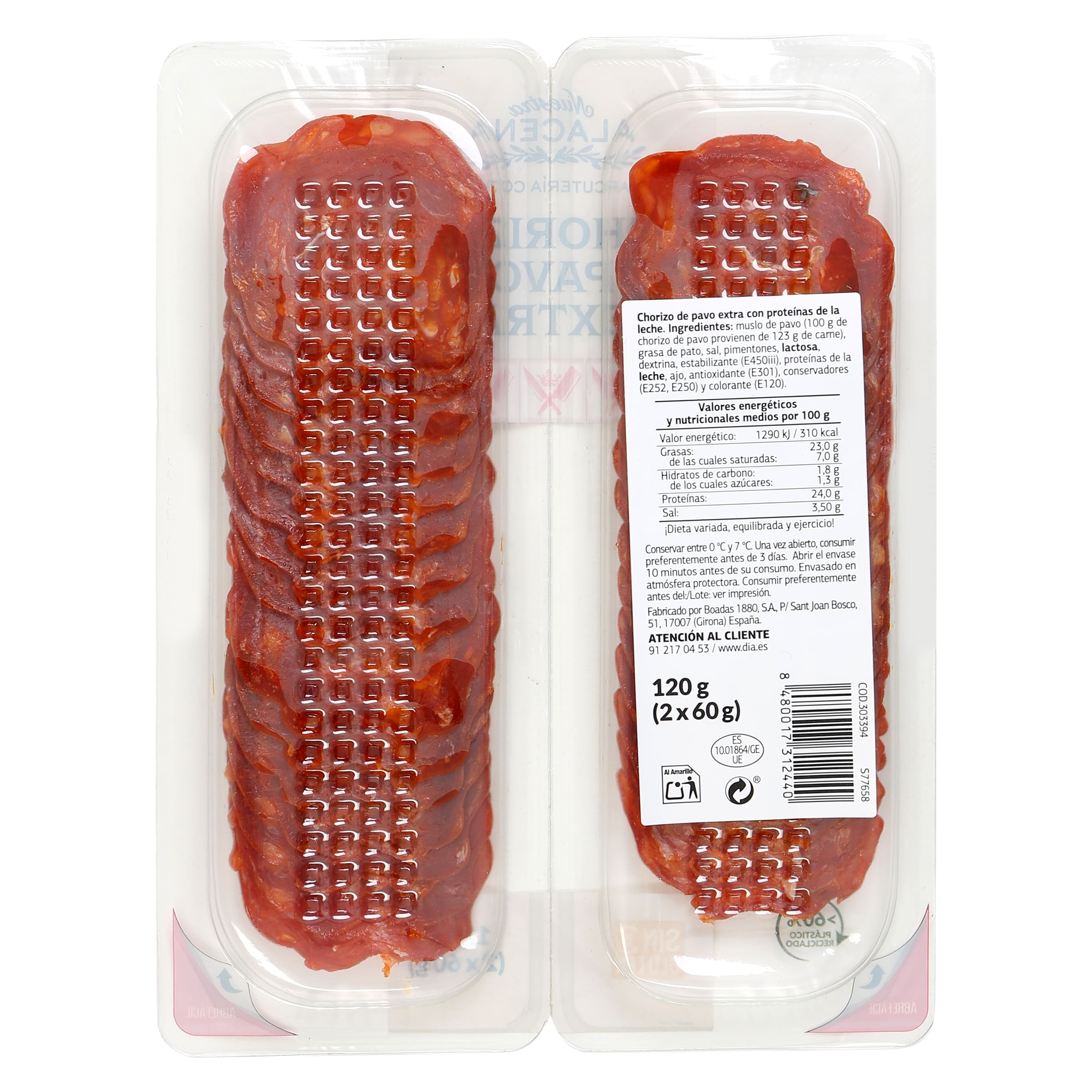 Chorizo de pavo extra Dia Nuestra Alacena 2 x 60 g