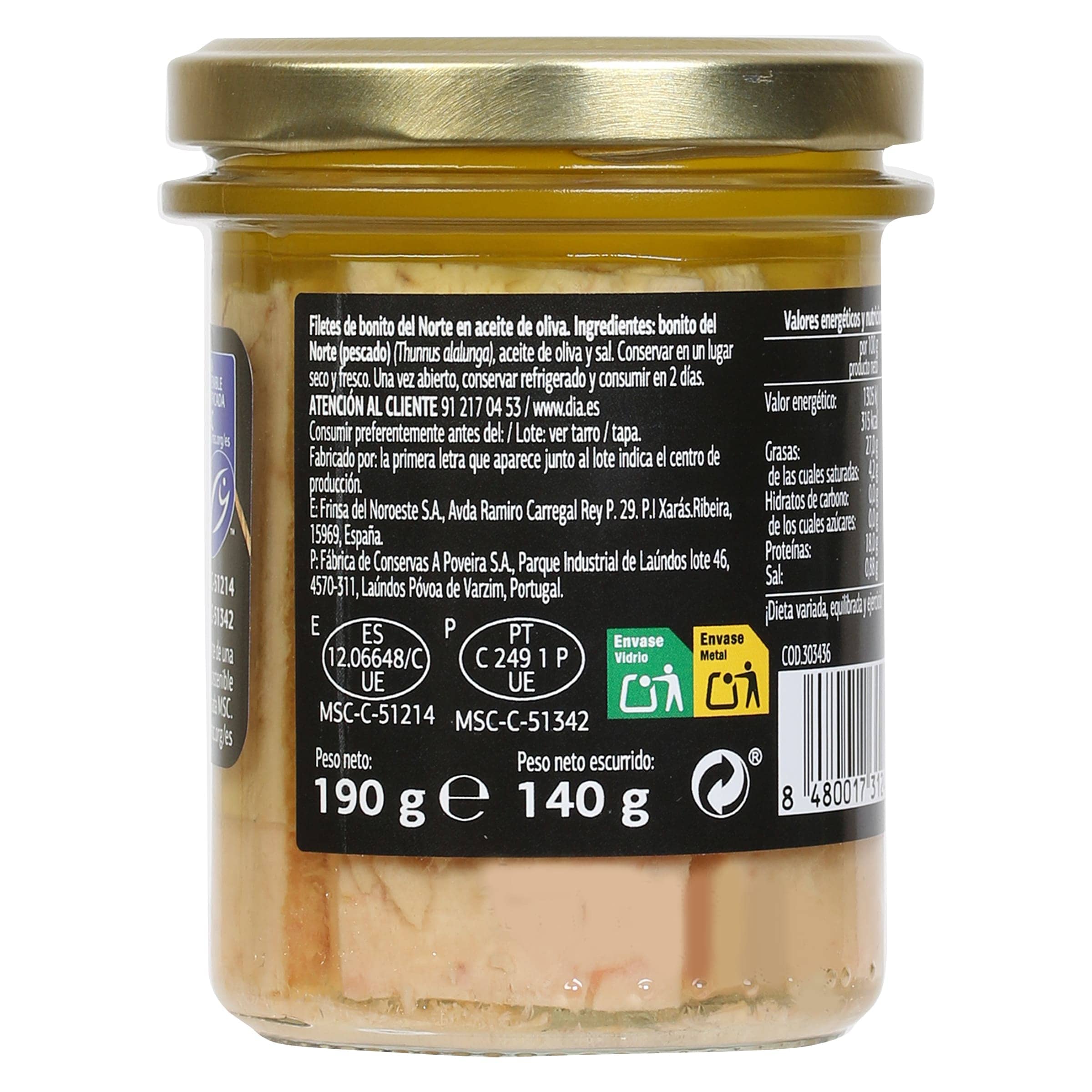 Bonito del Norte MSC en aceite de oliva Dia Mari Marinera 140 g