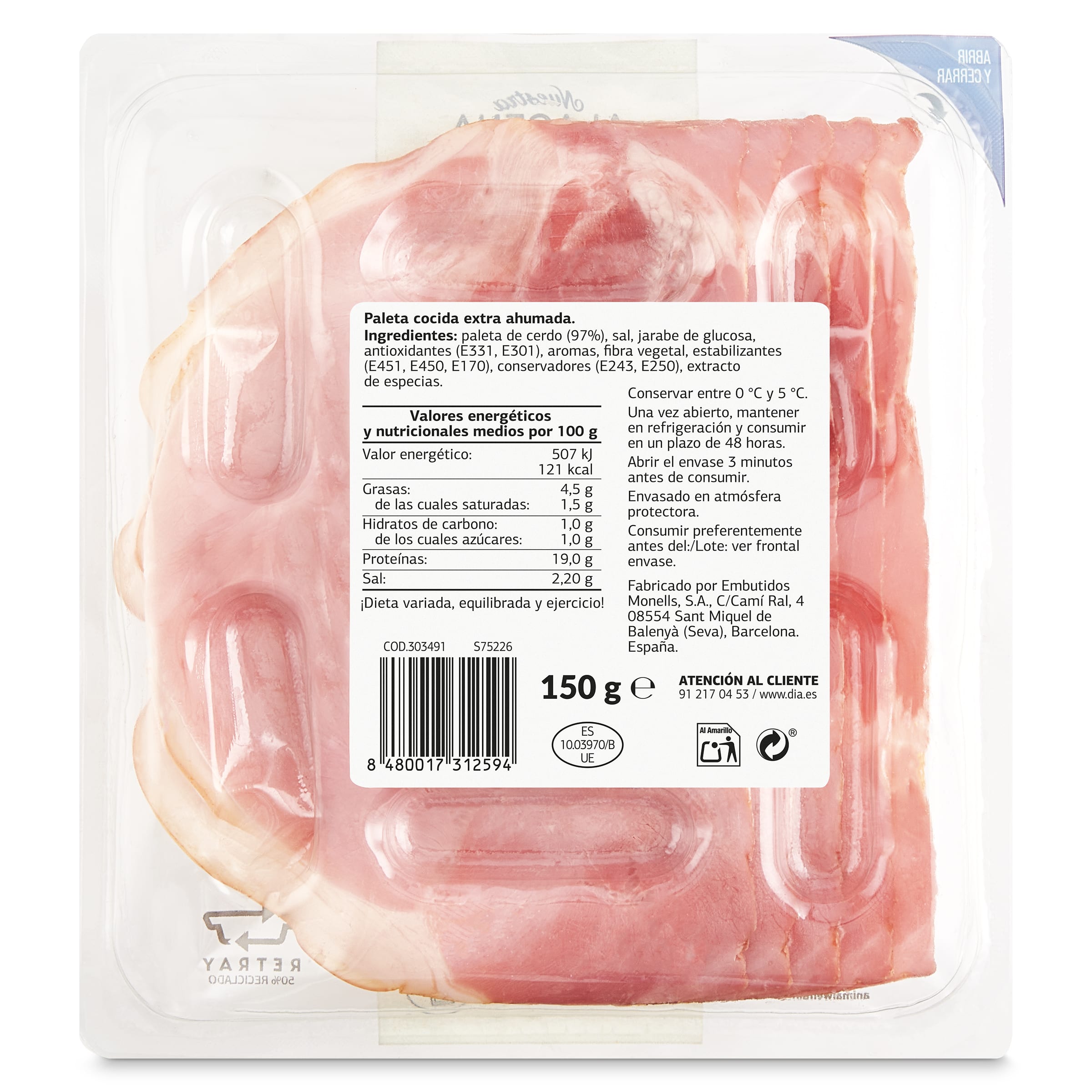 Lacón ahumado 97% Dia Nuestra Alacena 150 g