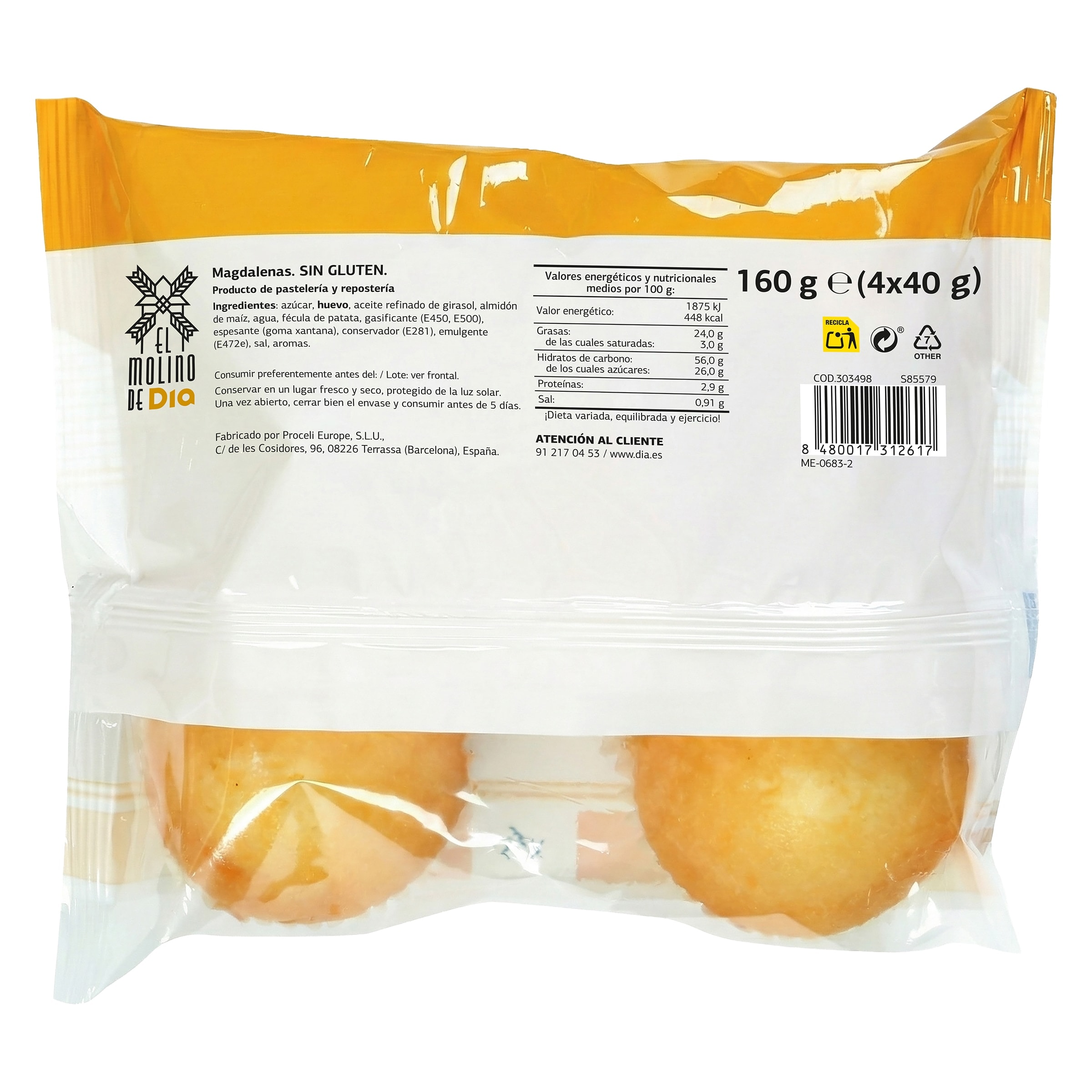 Magdalenas sin gluten El Molino de Dia 160 g