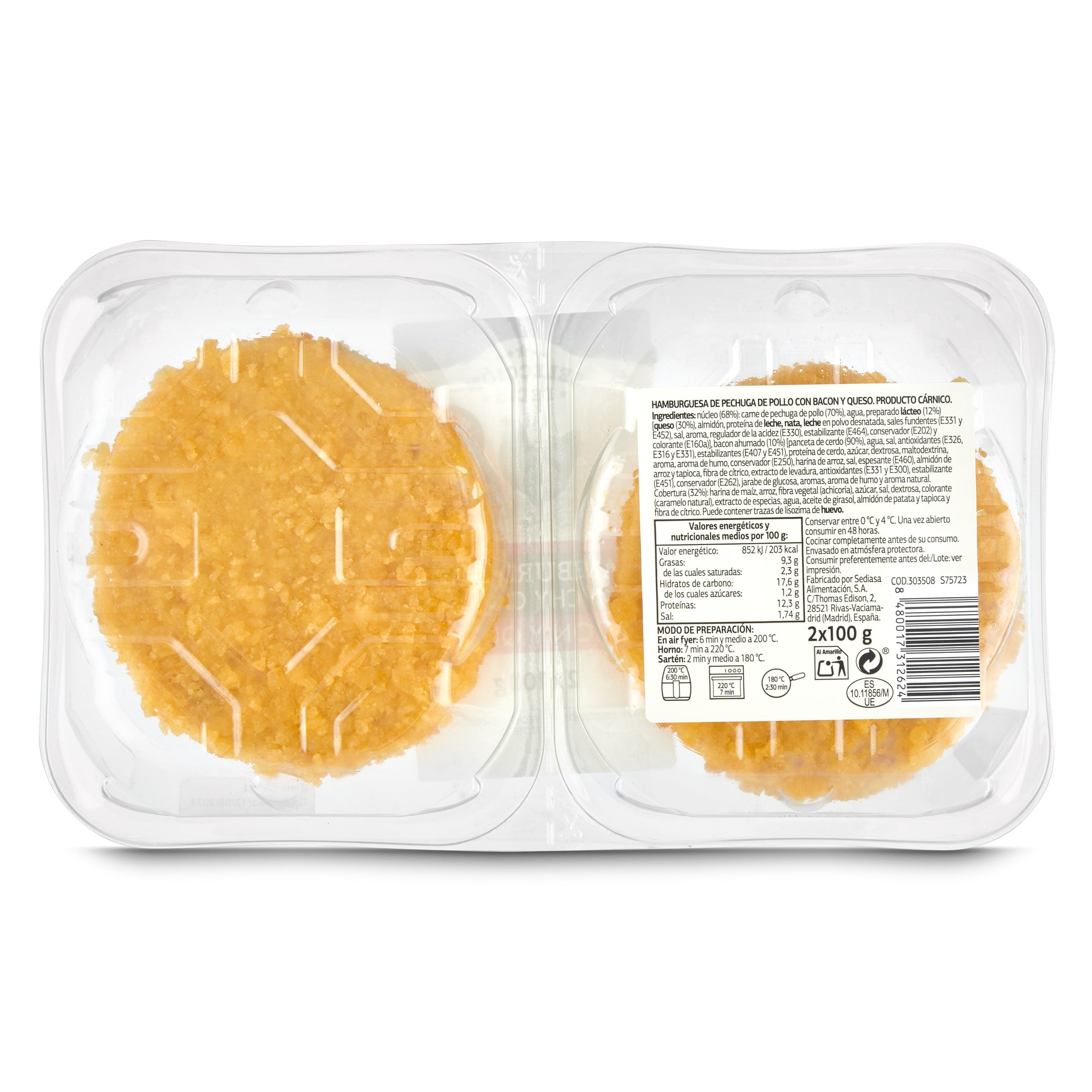 Burger crunchy de pollo con bacón y queso Selección de Dia 200 g