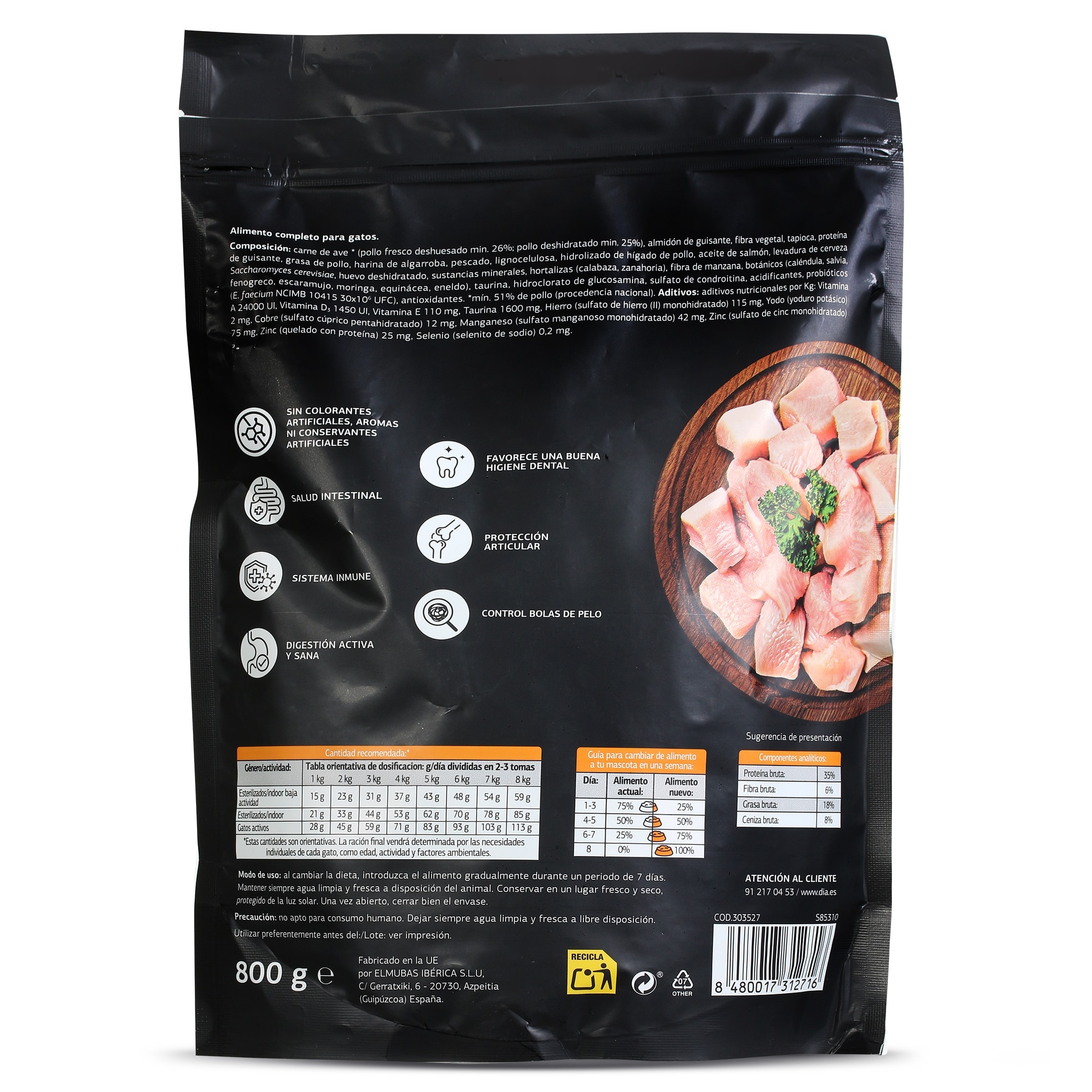 Alimento para gatos anti bolas con pollo Dia Deligato 800 g