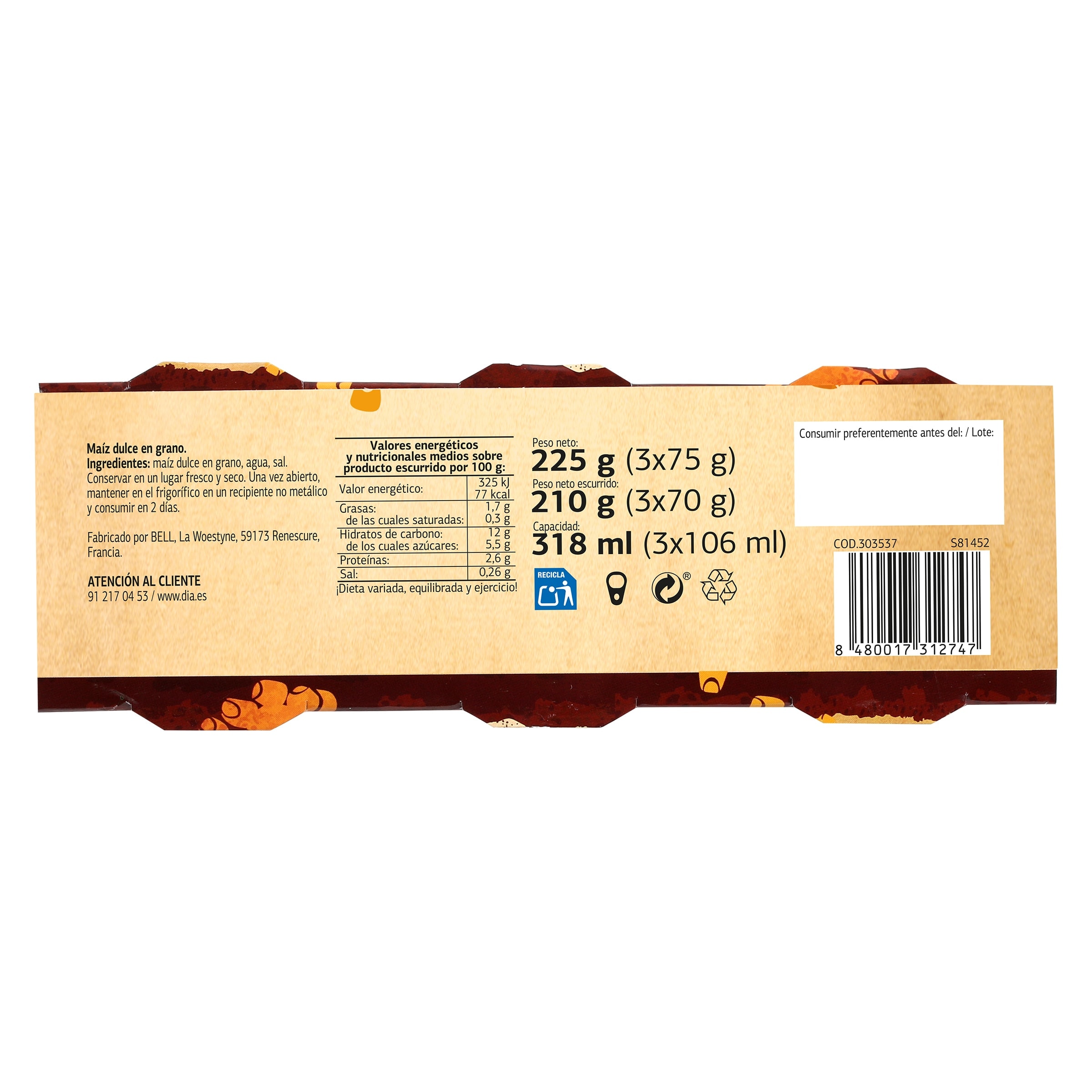 Maíz dulce Dia Vegecampo 3 x 70 g