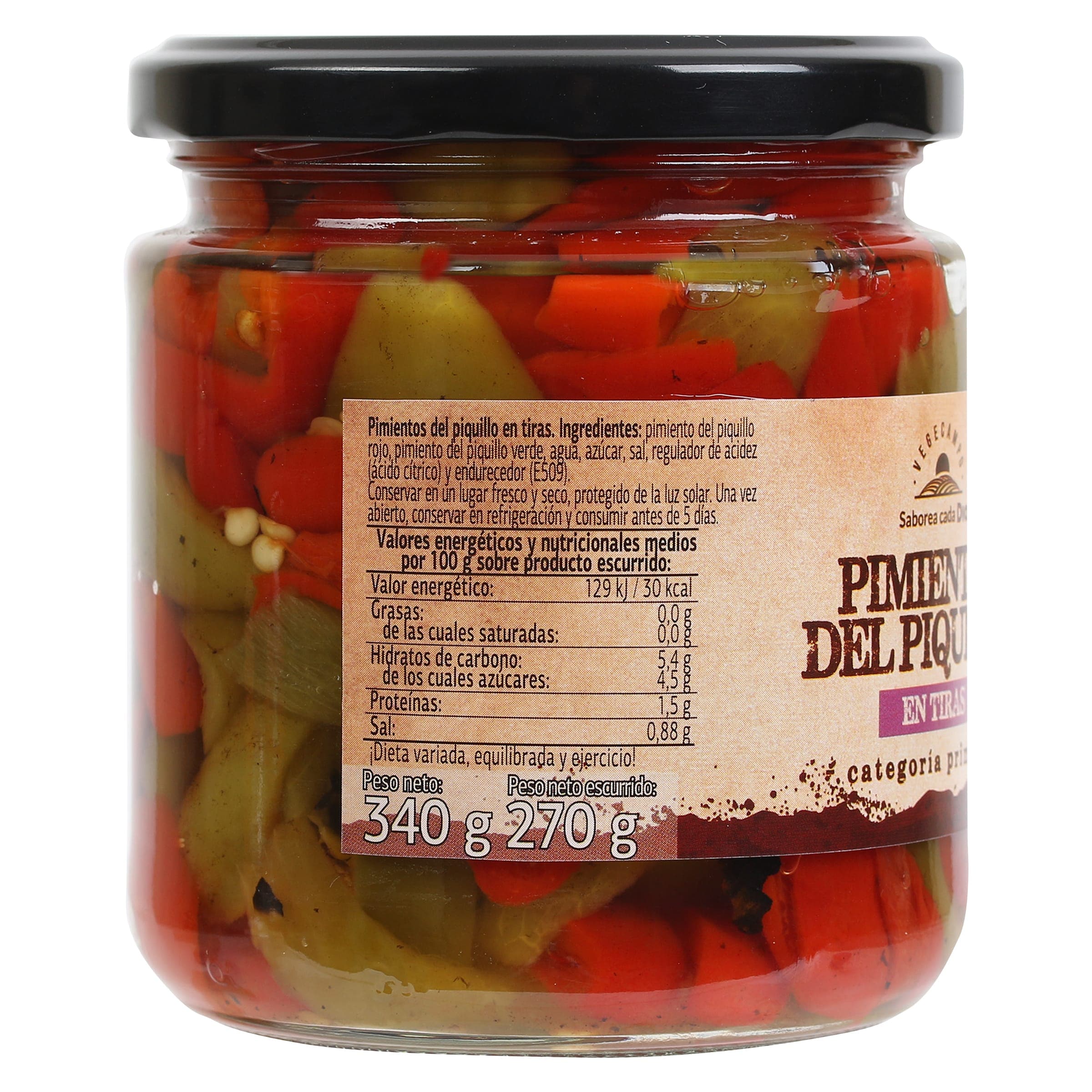 Pimientos del piquillo rojo y verde en tiras Dia Vegecampo 275 g
