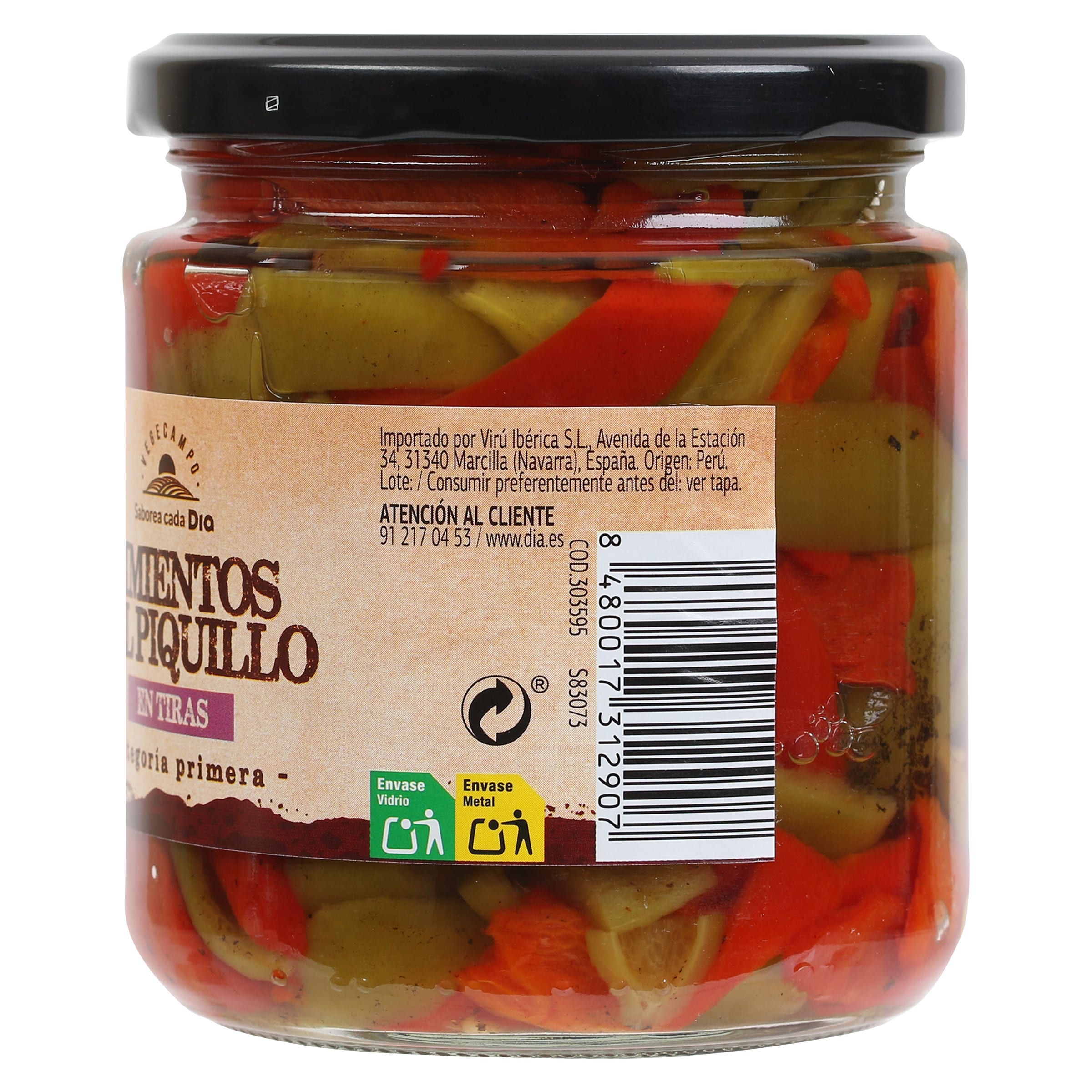 Pimientos del piquillo rojo y verde en tiras Dia Vegecampo 275 g