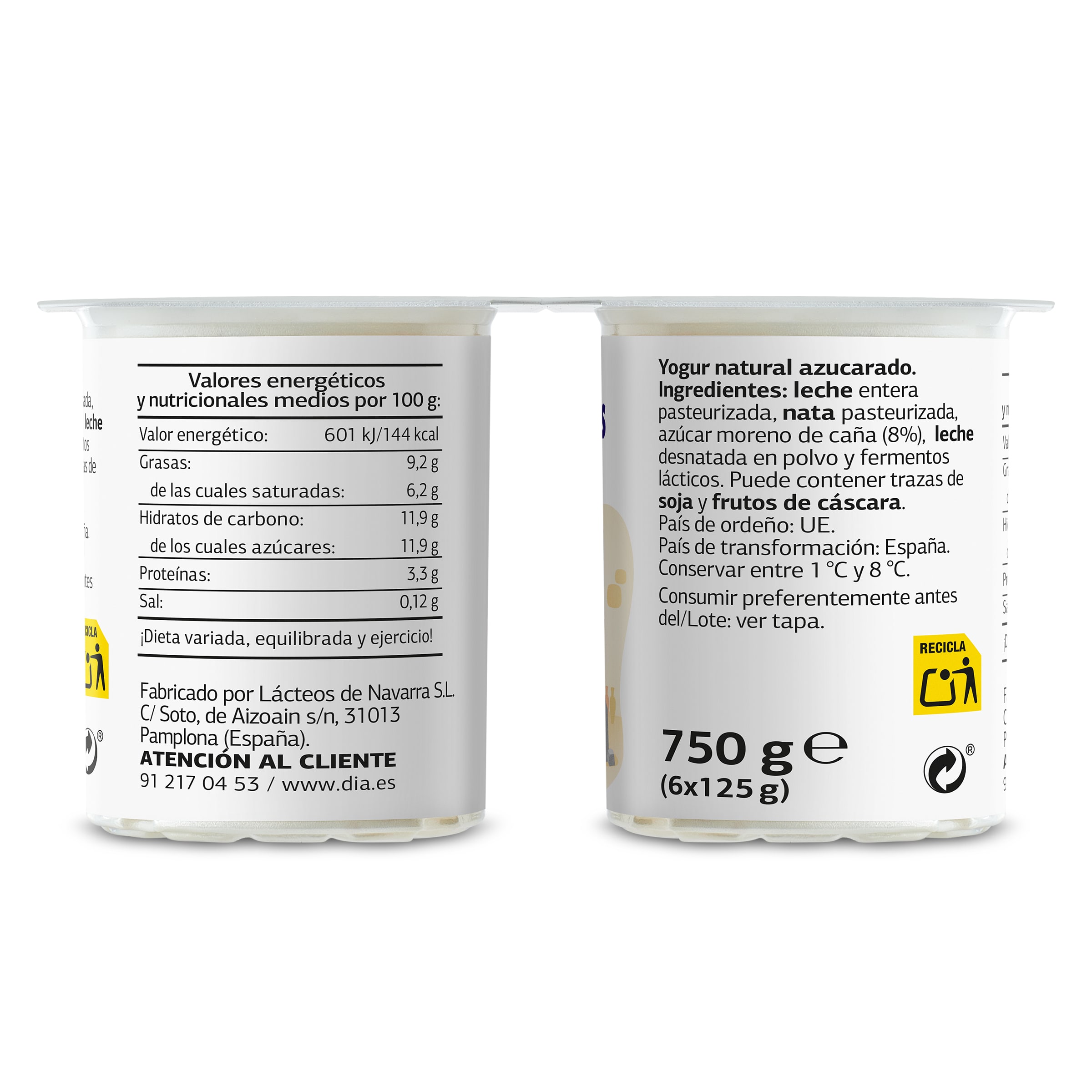 Yogur griego natural con azúcar de caña Dia Fidias 6 x 125 g