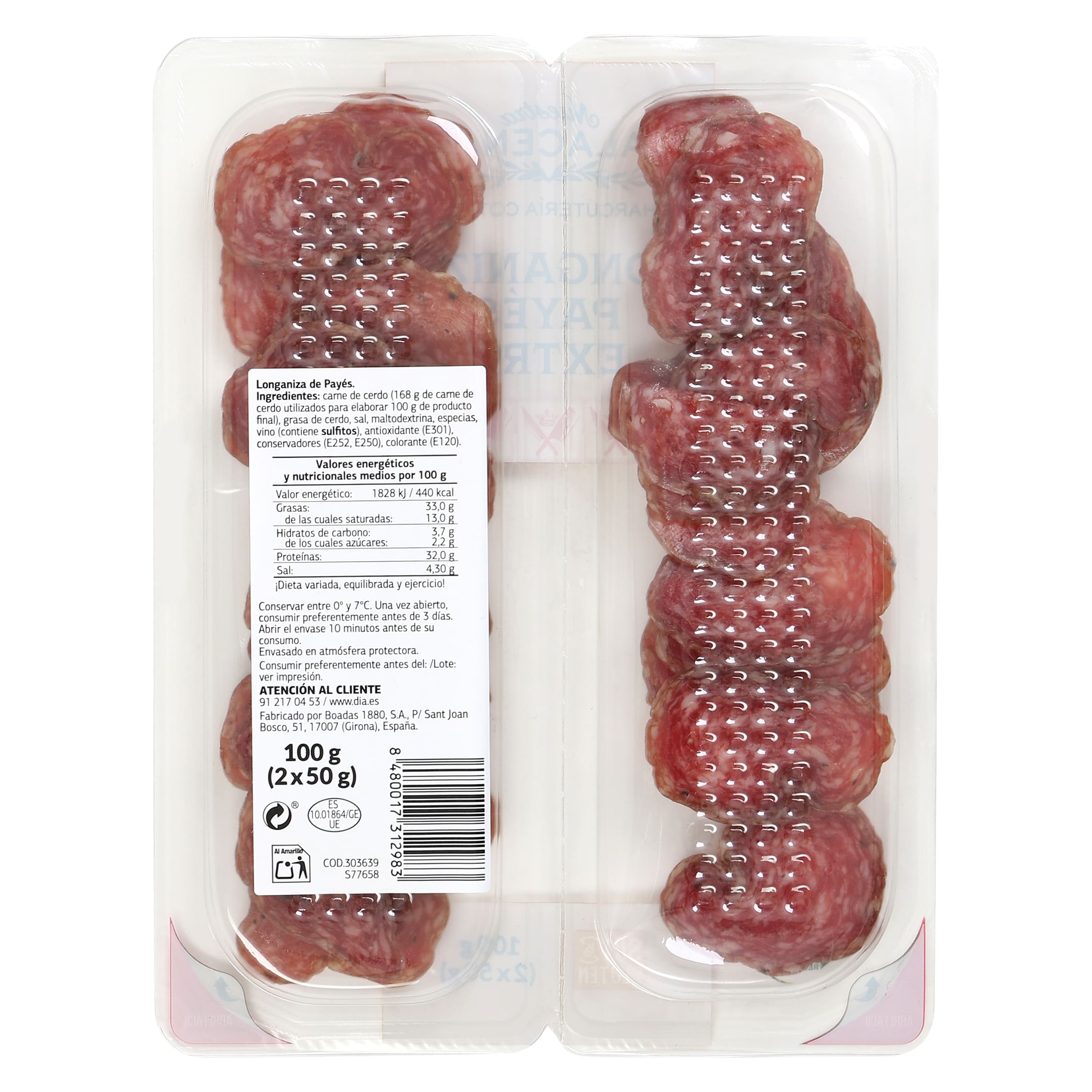 Longaniza payés extra Dia Nuestra Alacena 2 x 50 g