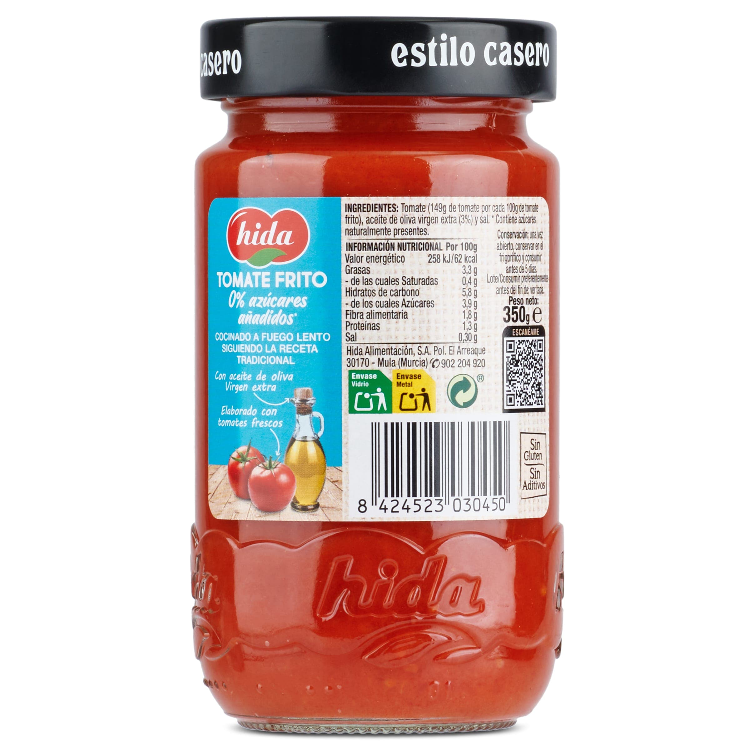 Tomate frito 0% azúcares añadidos Hida 350 g