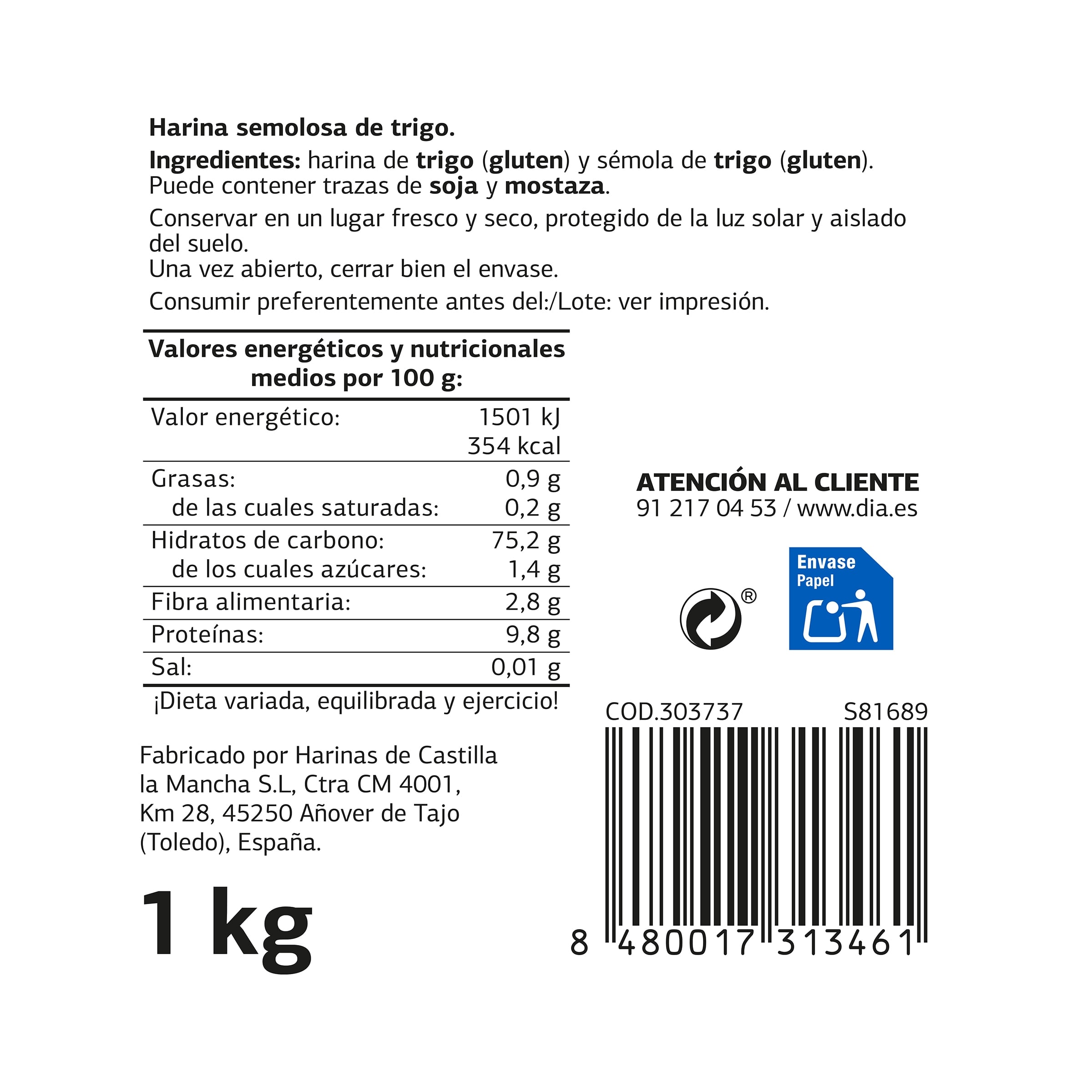 Harina de trigo especial frituras El Molino de Dia 1 Kg
