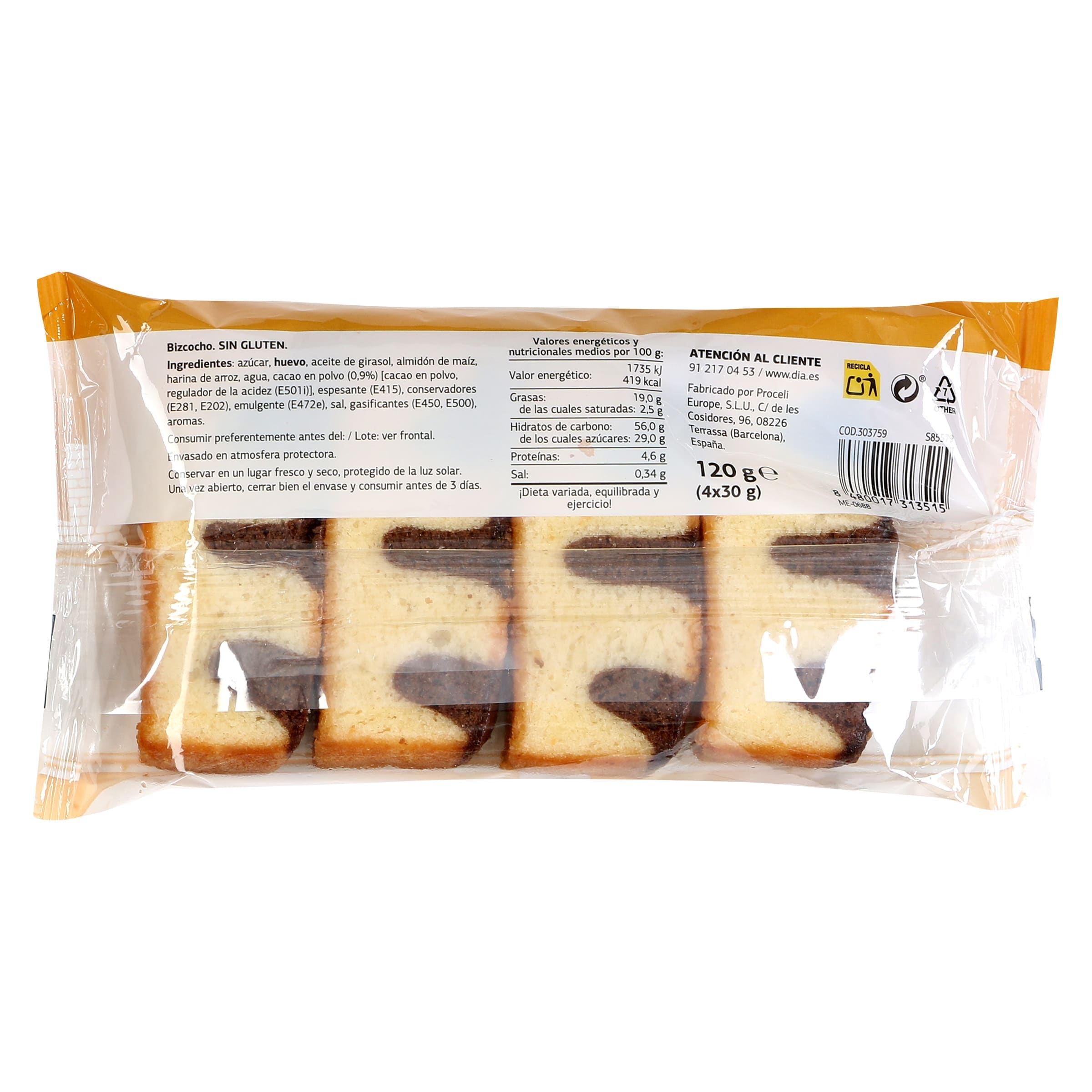 Bocadito marmolado sin gluten El Molino de Dia 120 g