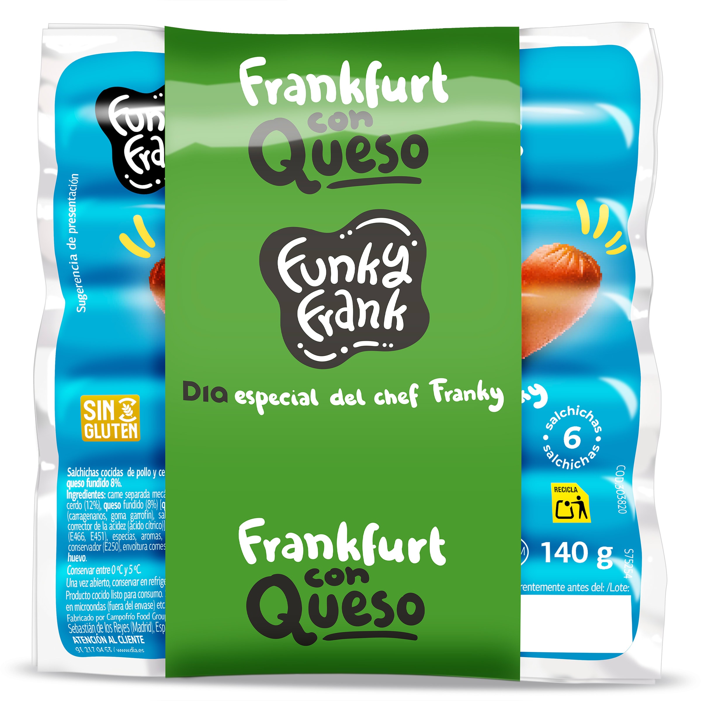 Salchichas frankfurt con queso Dia Funky Frank 2 x 140 g