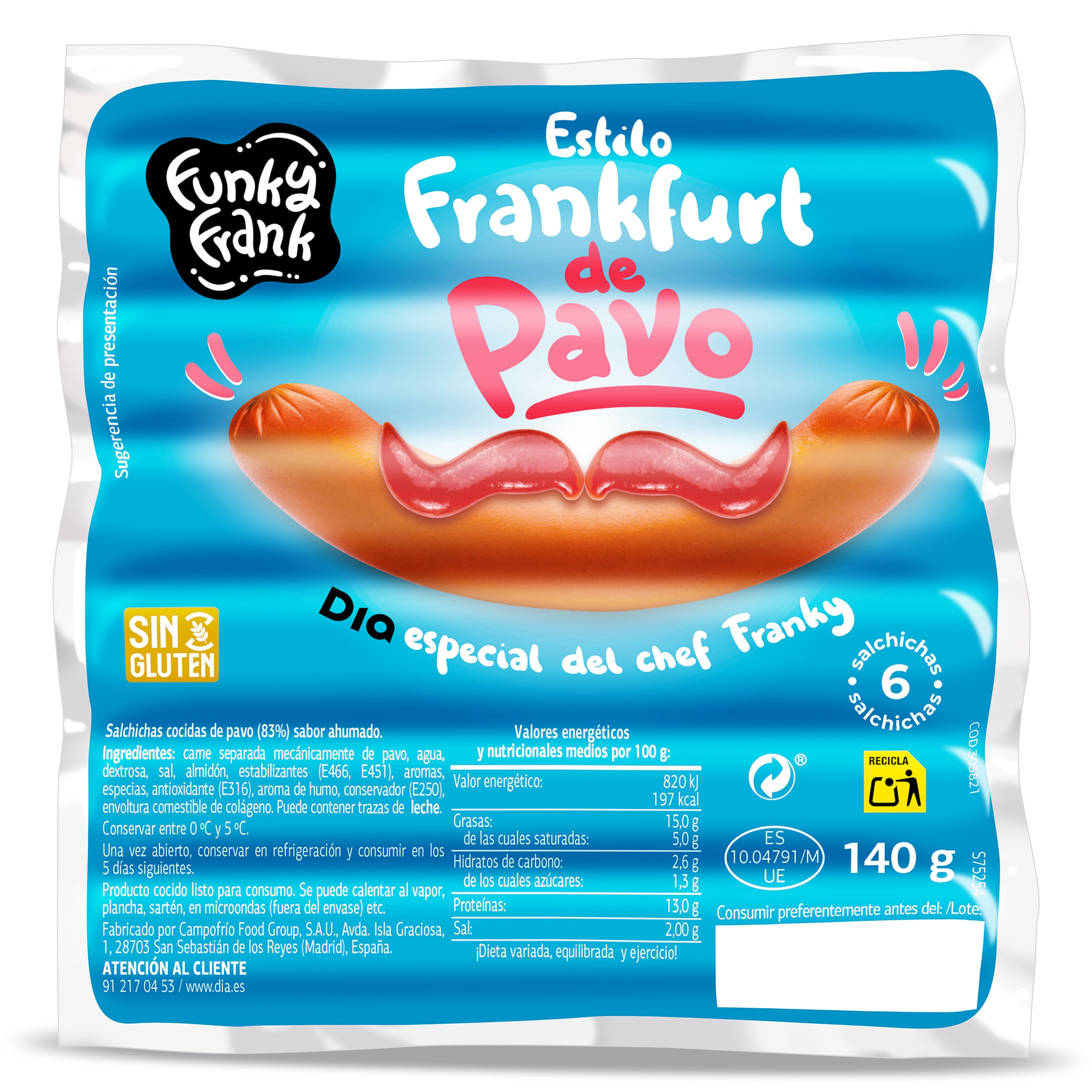 Salchichas frankfurt de pavo Dia Funky Frank 2 x 140 g