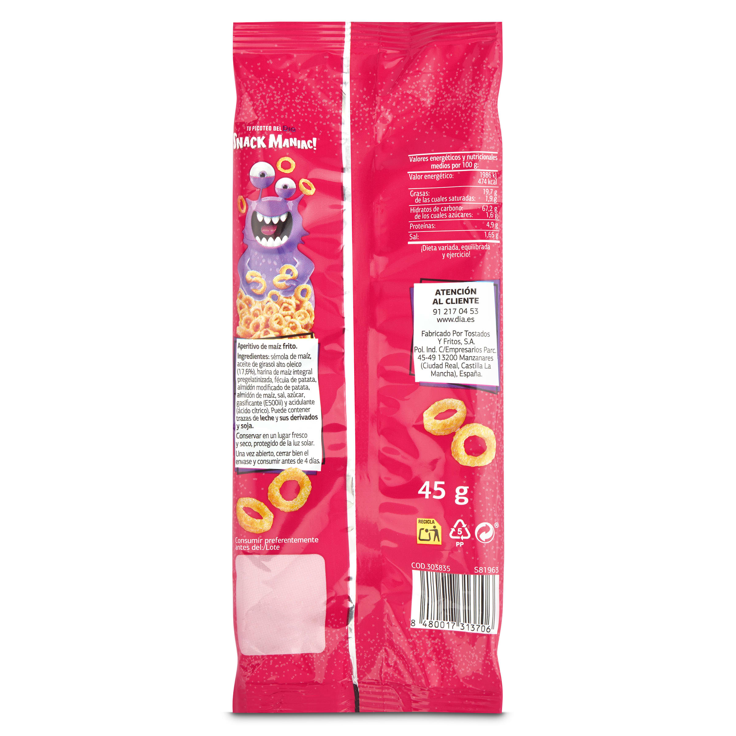 Mini aros de maíz Dia Snack Maniac 45 g