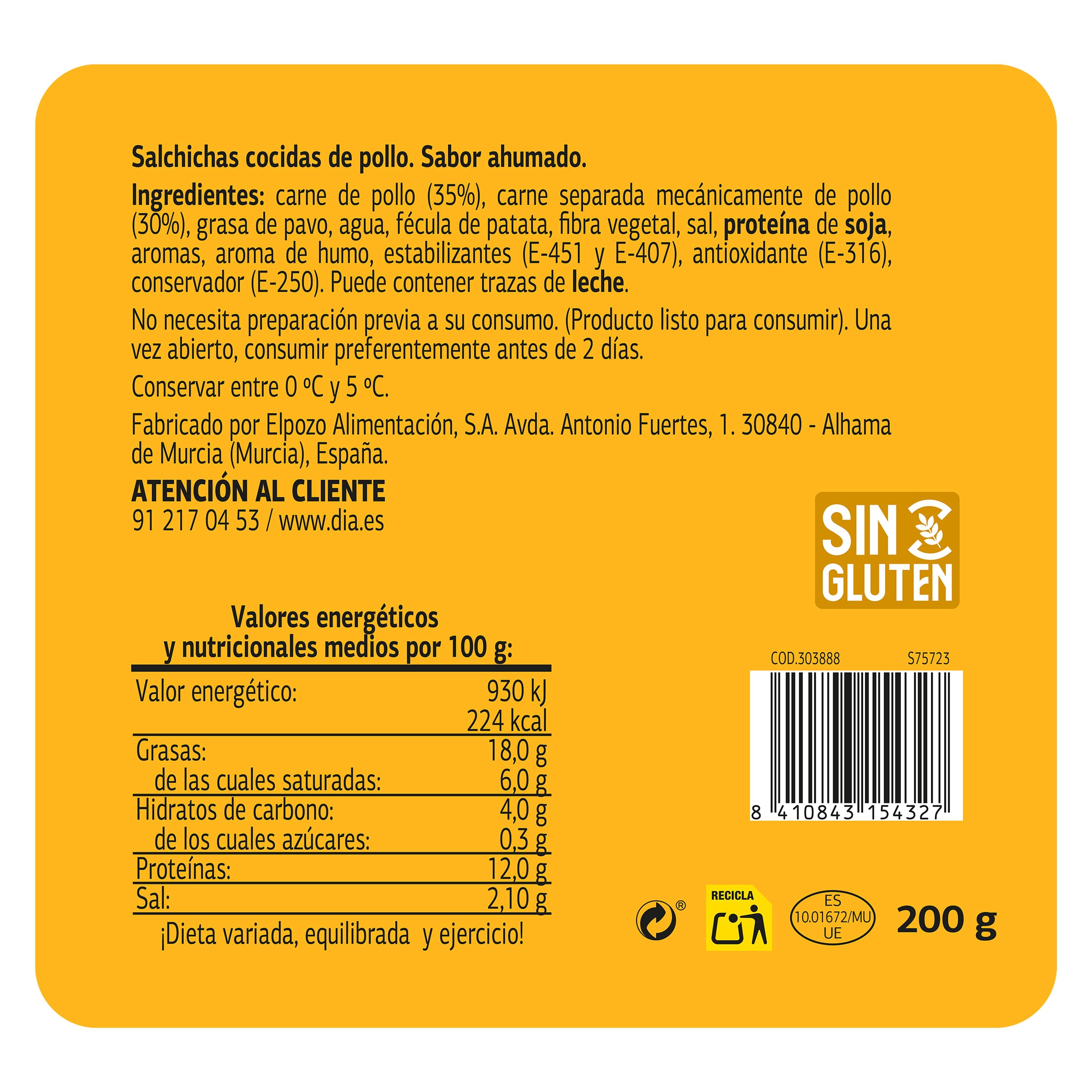 Salchichas viena de pollo Dia Funky Frank 200 g