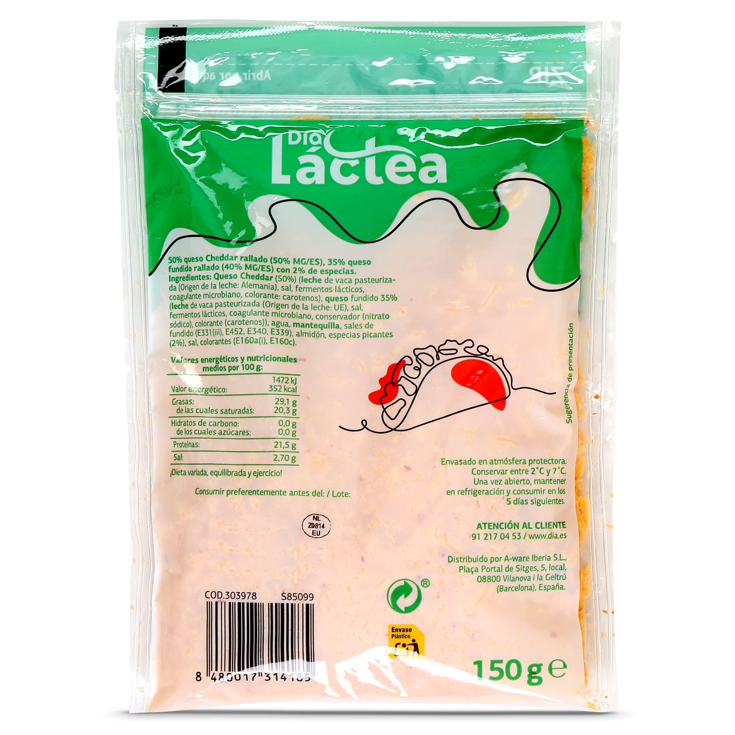 Queso rallado tex-mex picante Dia Láctea 150 g