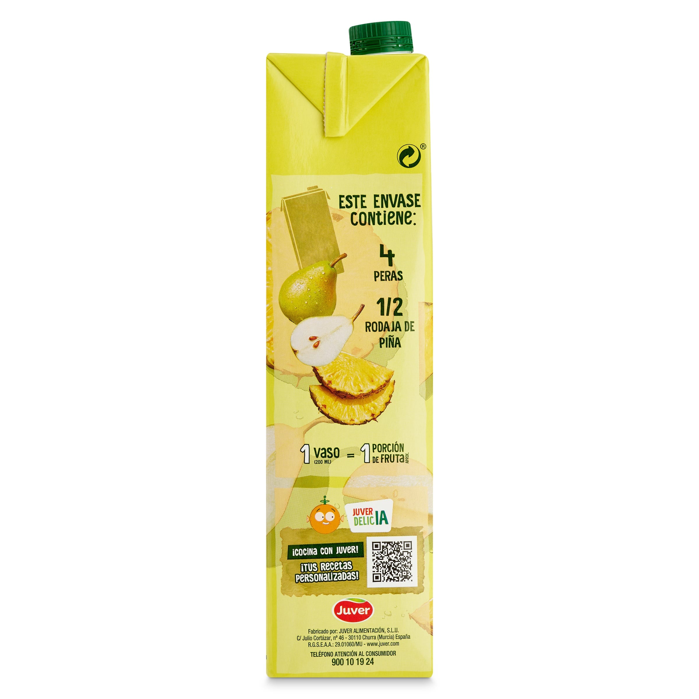 Bebida de zumo de pera y piña sin azúcares añadidos Juver 1,5 L
