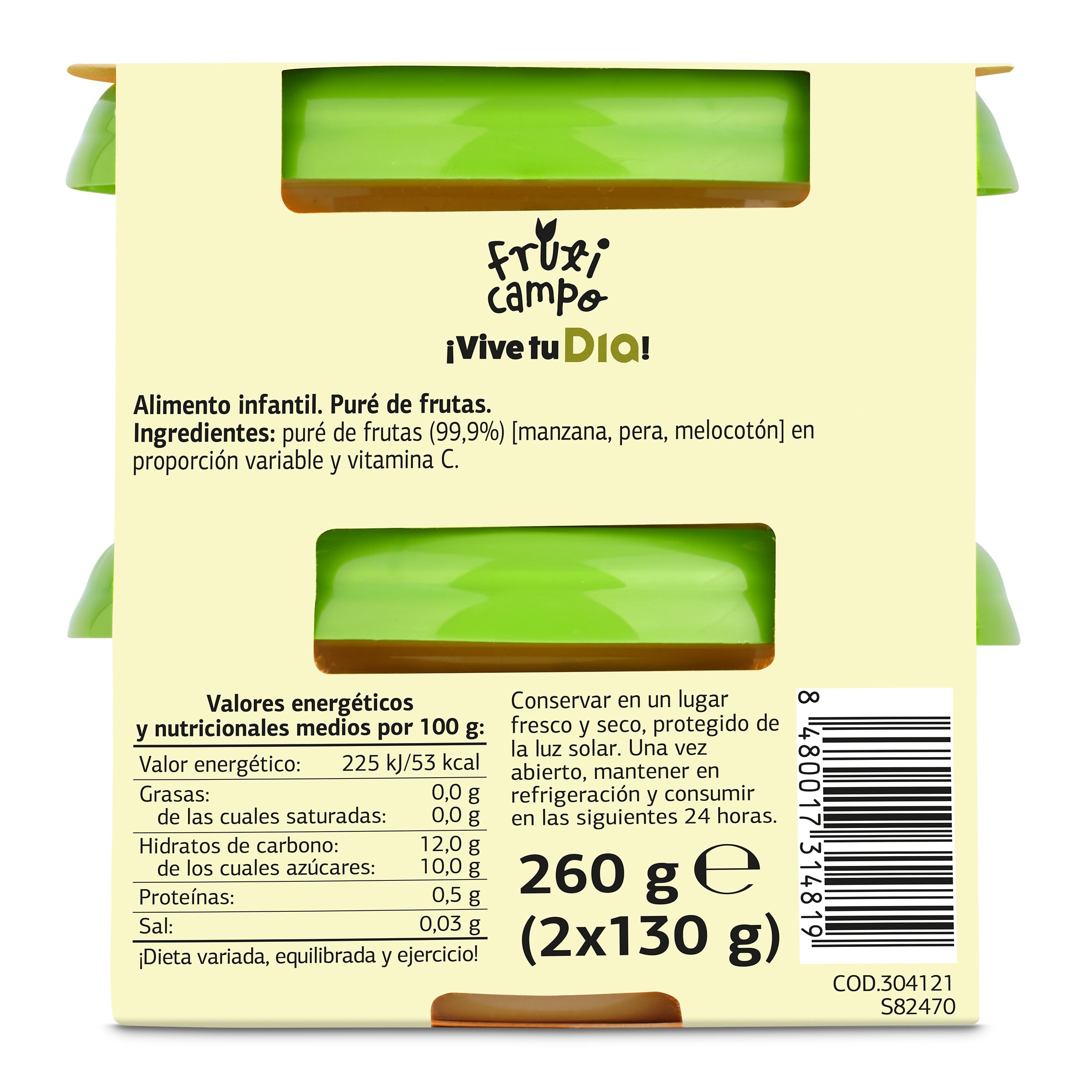Puré de manzana, pera y melocotón Dia Fruticampo pack 2 x 130 g
